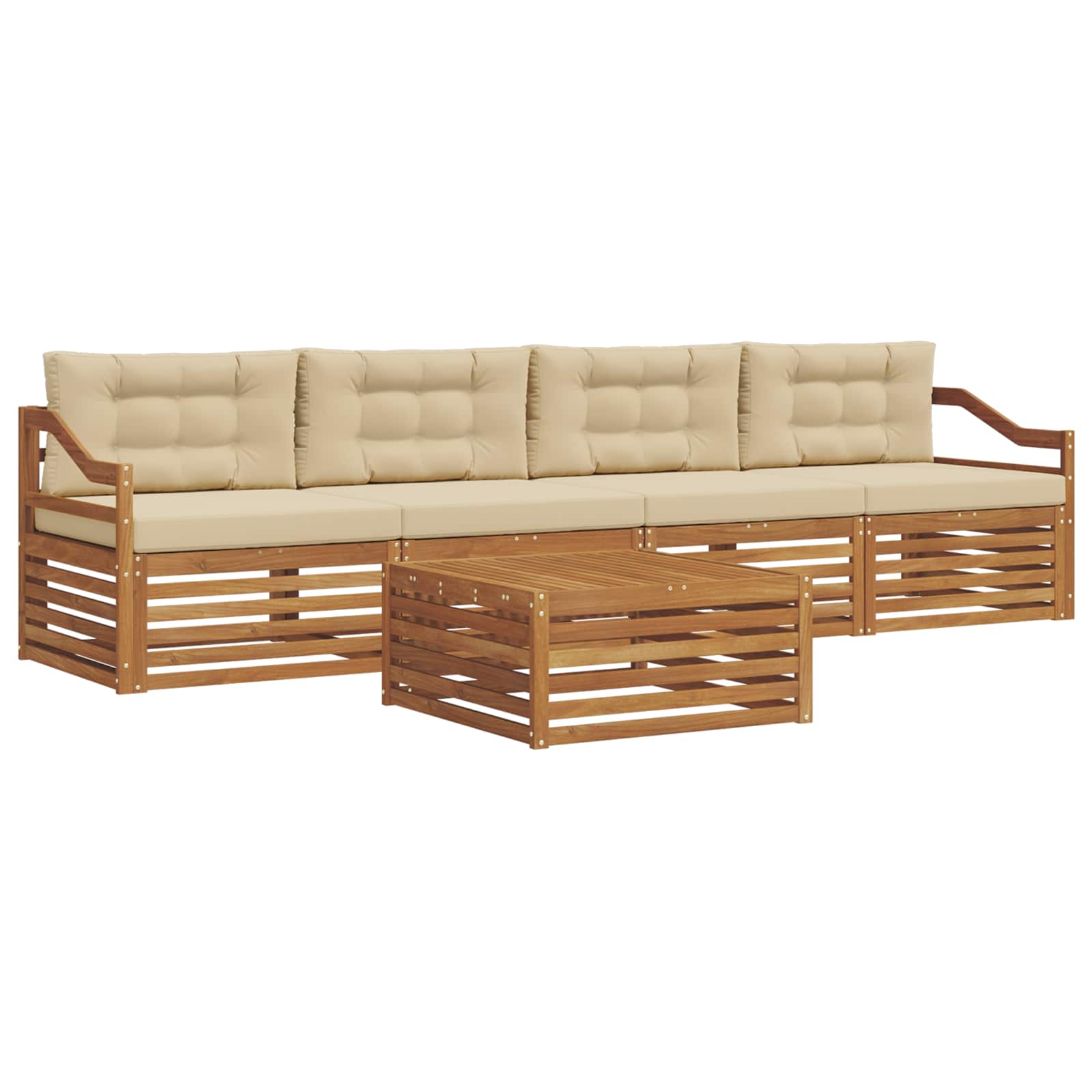Outdoor-Sofagarnitur 5 stk. Natur und Beige