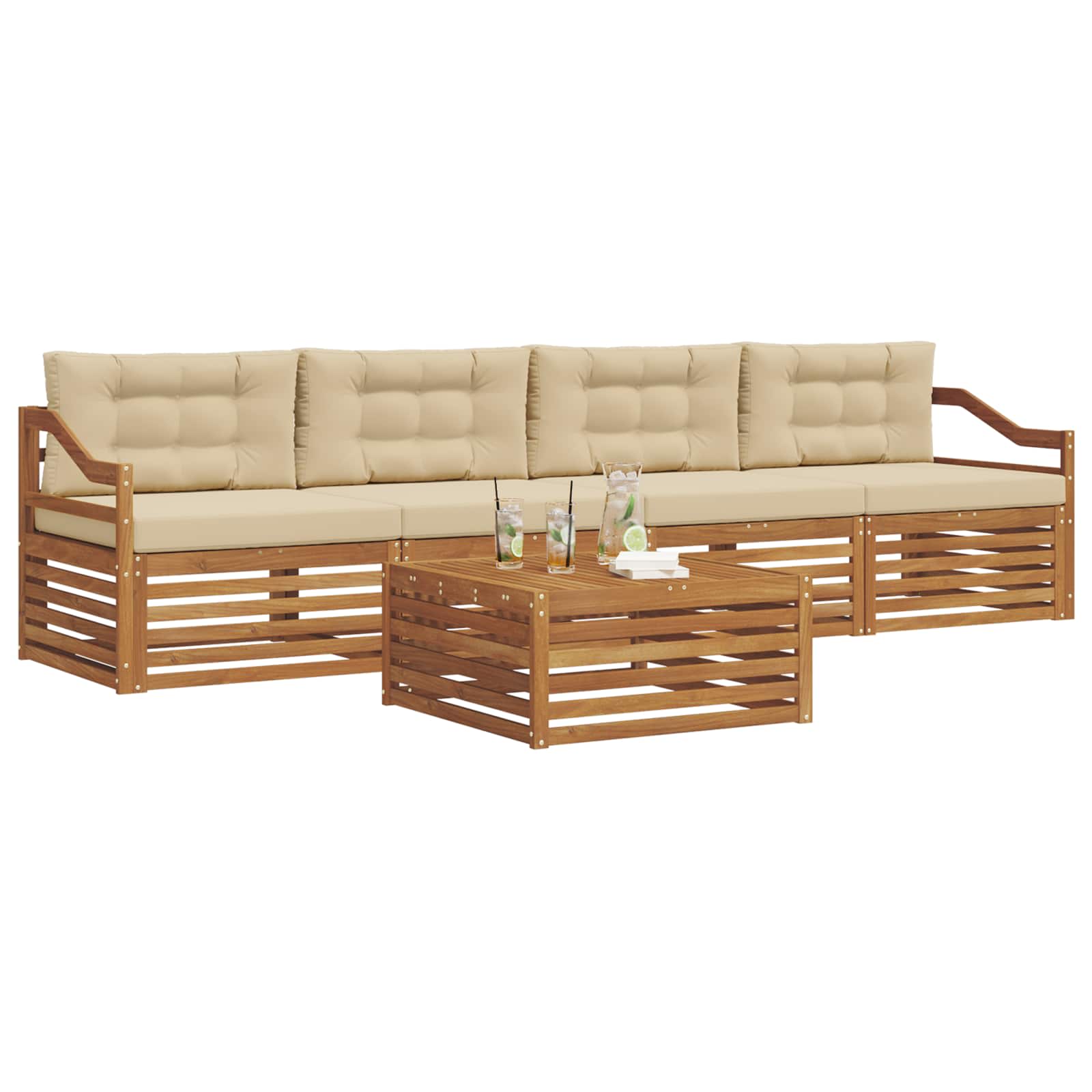 Outdoor-Sofagarnitur 5 stk. Natur und Beige