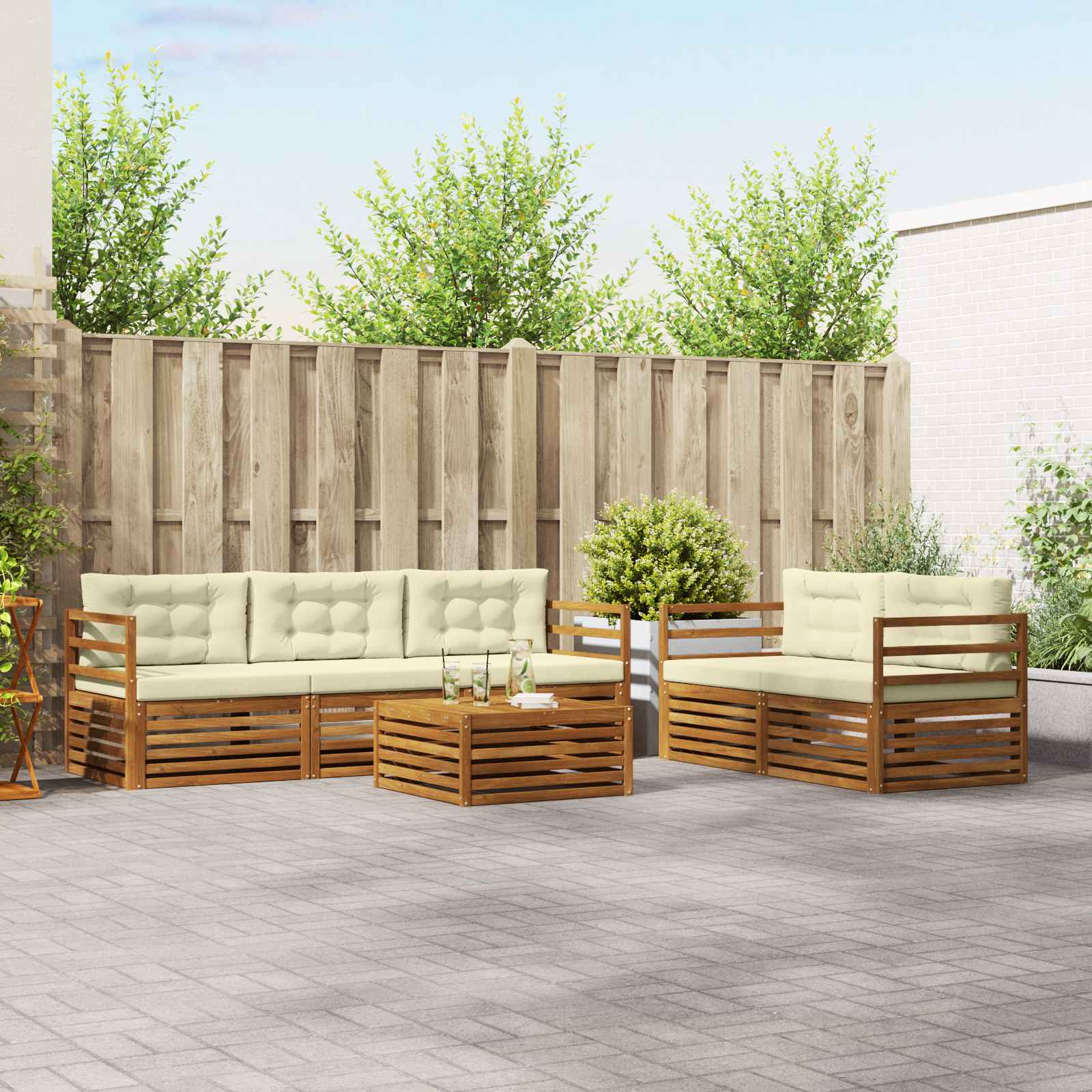 Outdoor-Sofagarnitur mit Kissen 6 pcs Natur und Creme