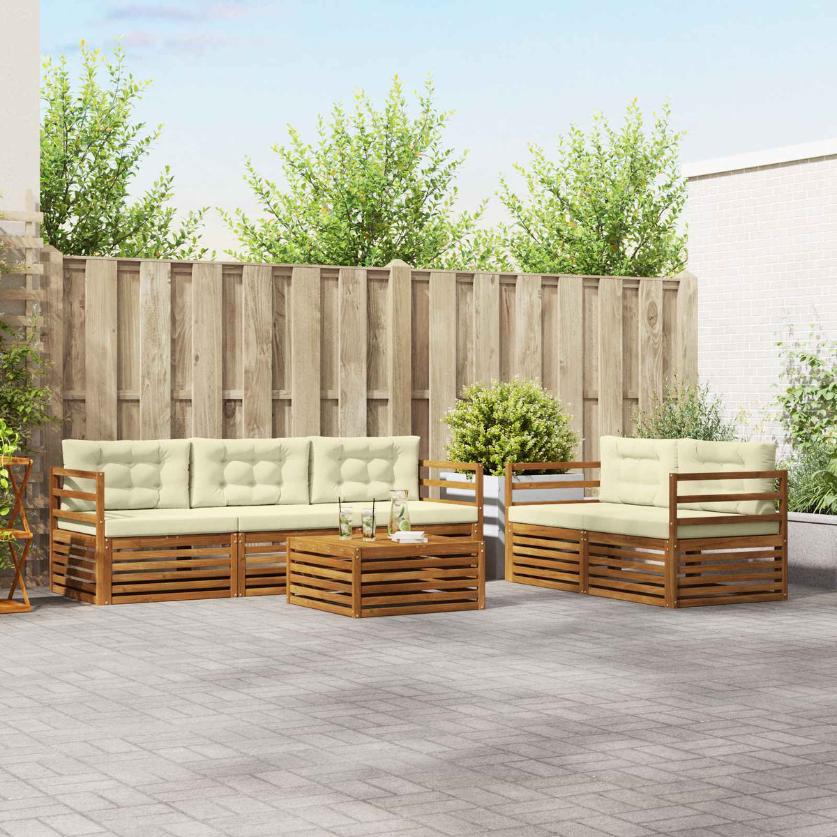 Outdoor-Sofagarnitur 6 stk. Natur und Creme