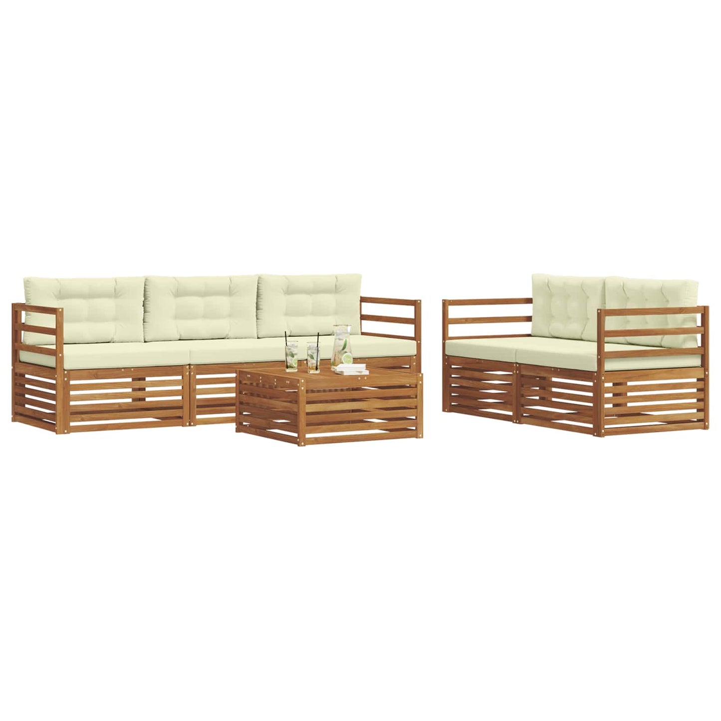 Outdoor-Sofagarnitur mit Kissen 6 pcs Natur und Creme