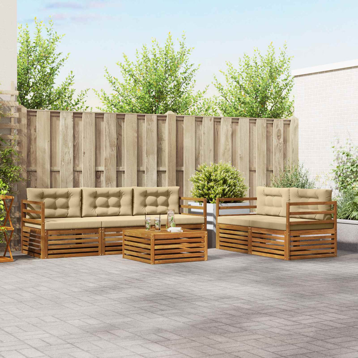 Outdoor-Sofagarnitur 6 stk. Natur und Beige
