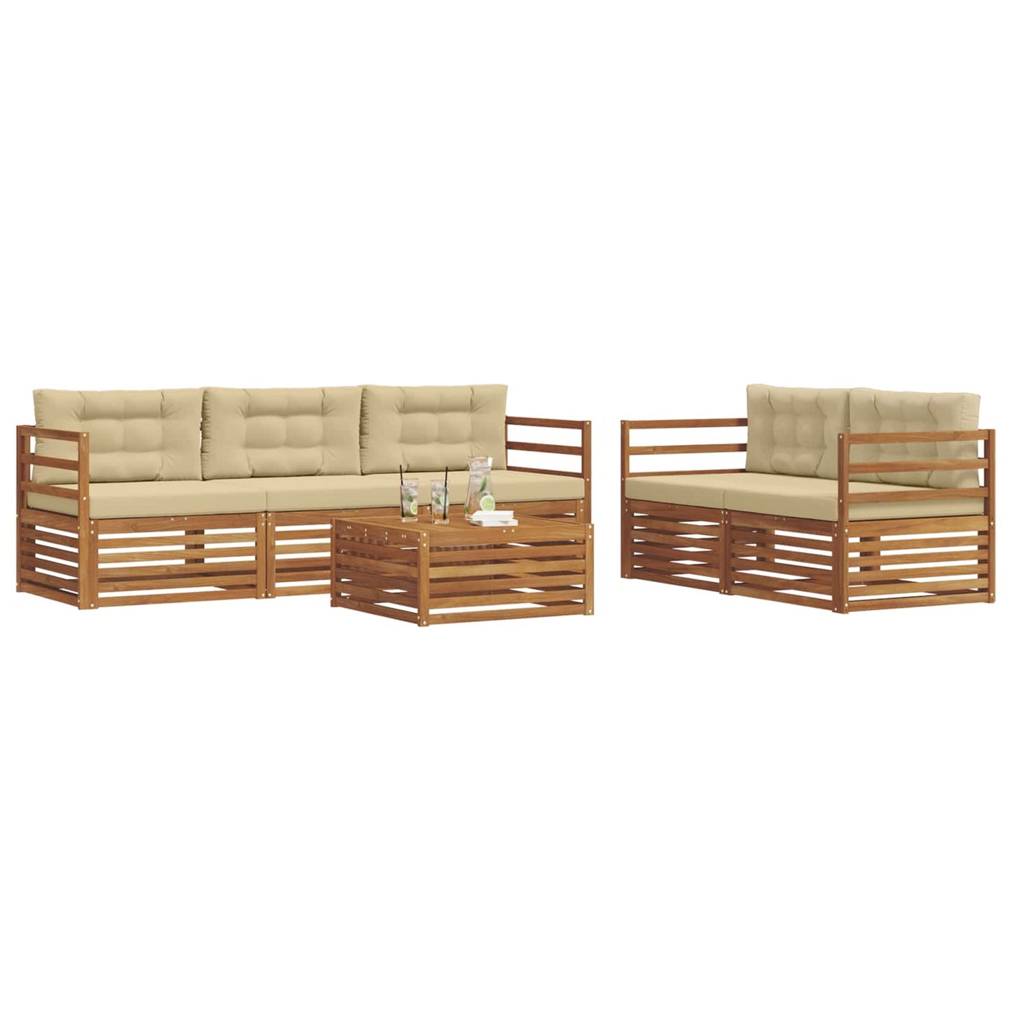 Outdoor-Sofagarnitur mit Kissen 6 pcs Natur und Beige