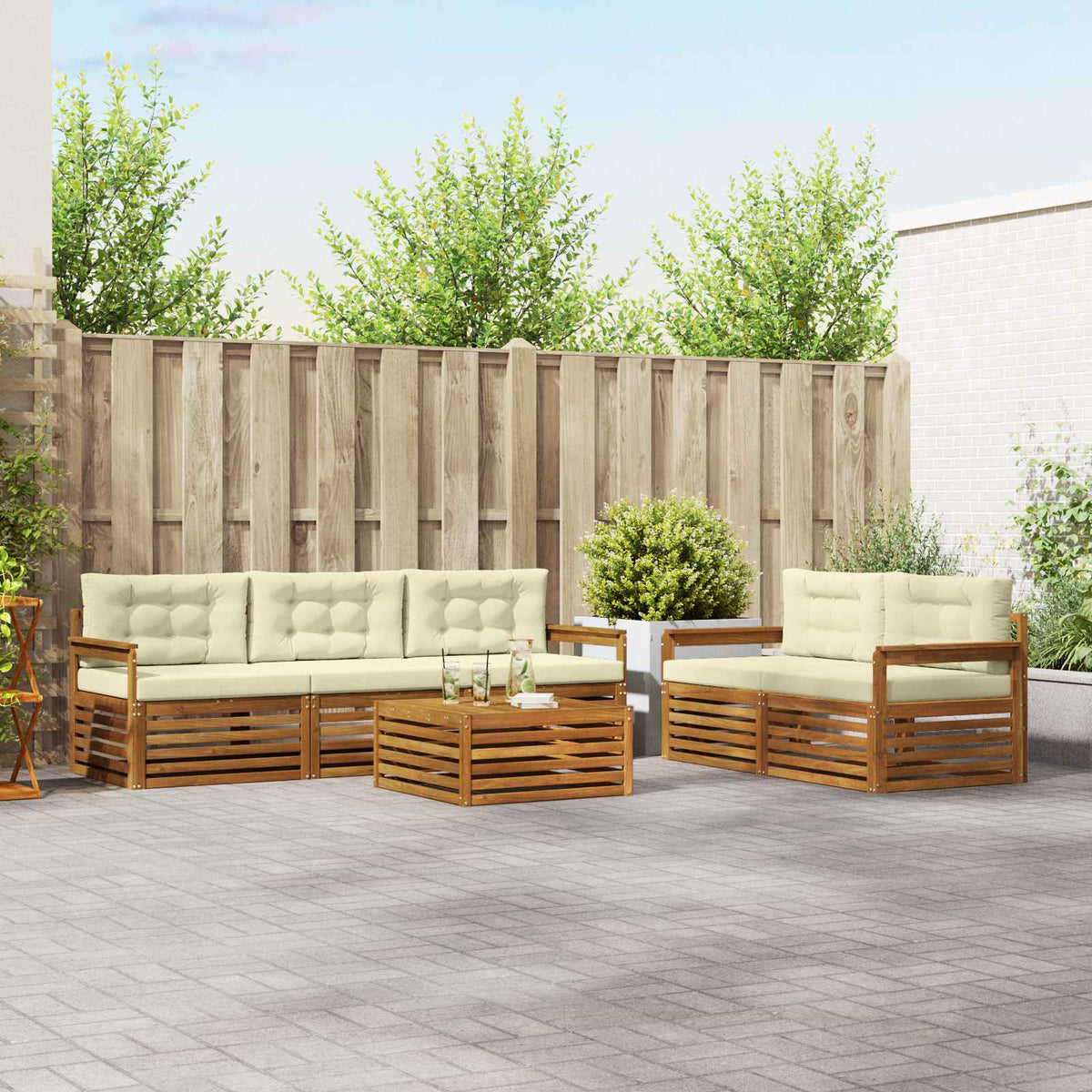 Outdoor-Sofagarnitur 6 stk. Natur und Creme