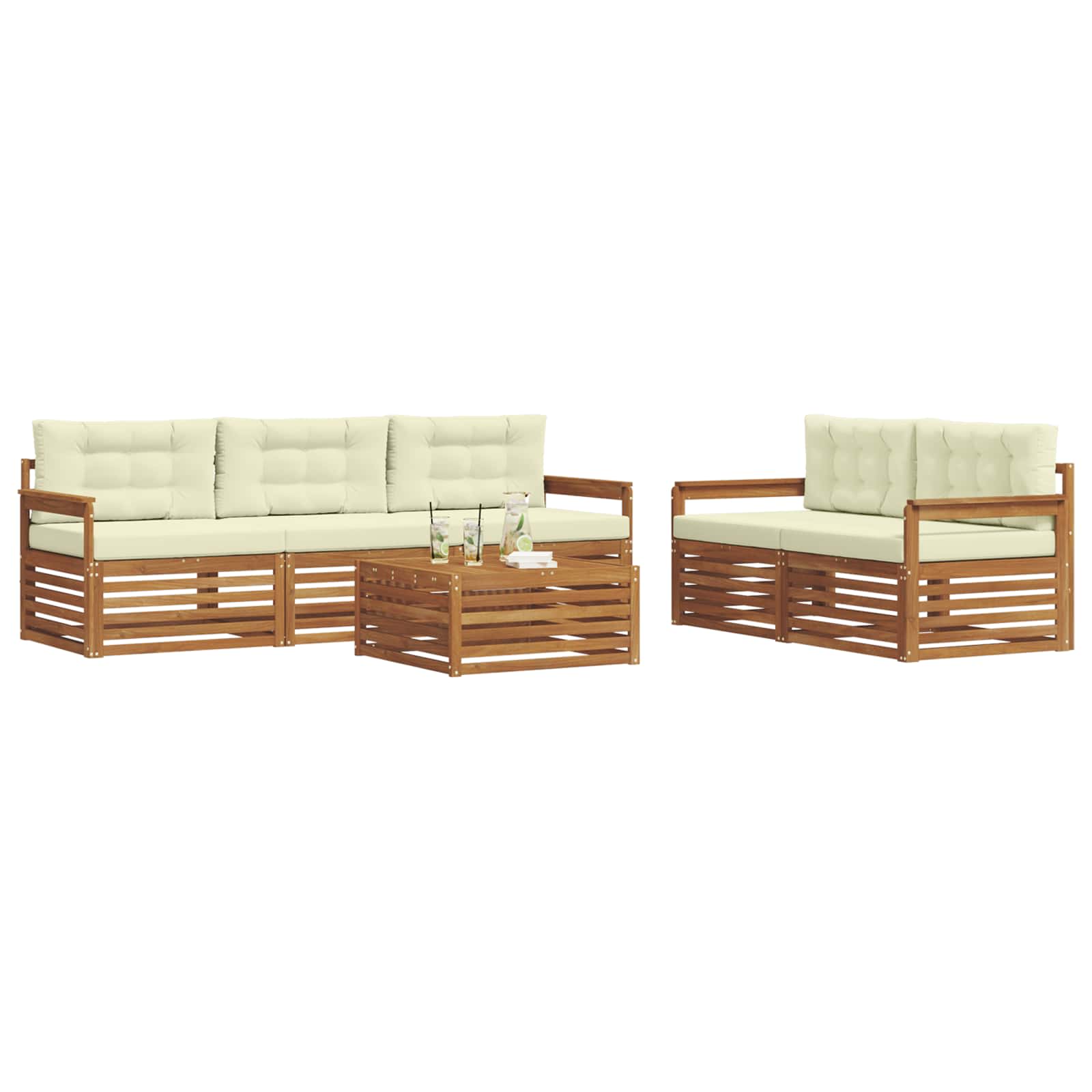 Outdoor-Sofagarnitur mit Kissen 6 pcs Natur und Creme