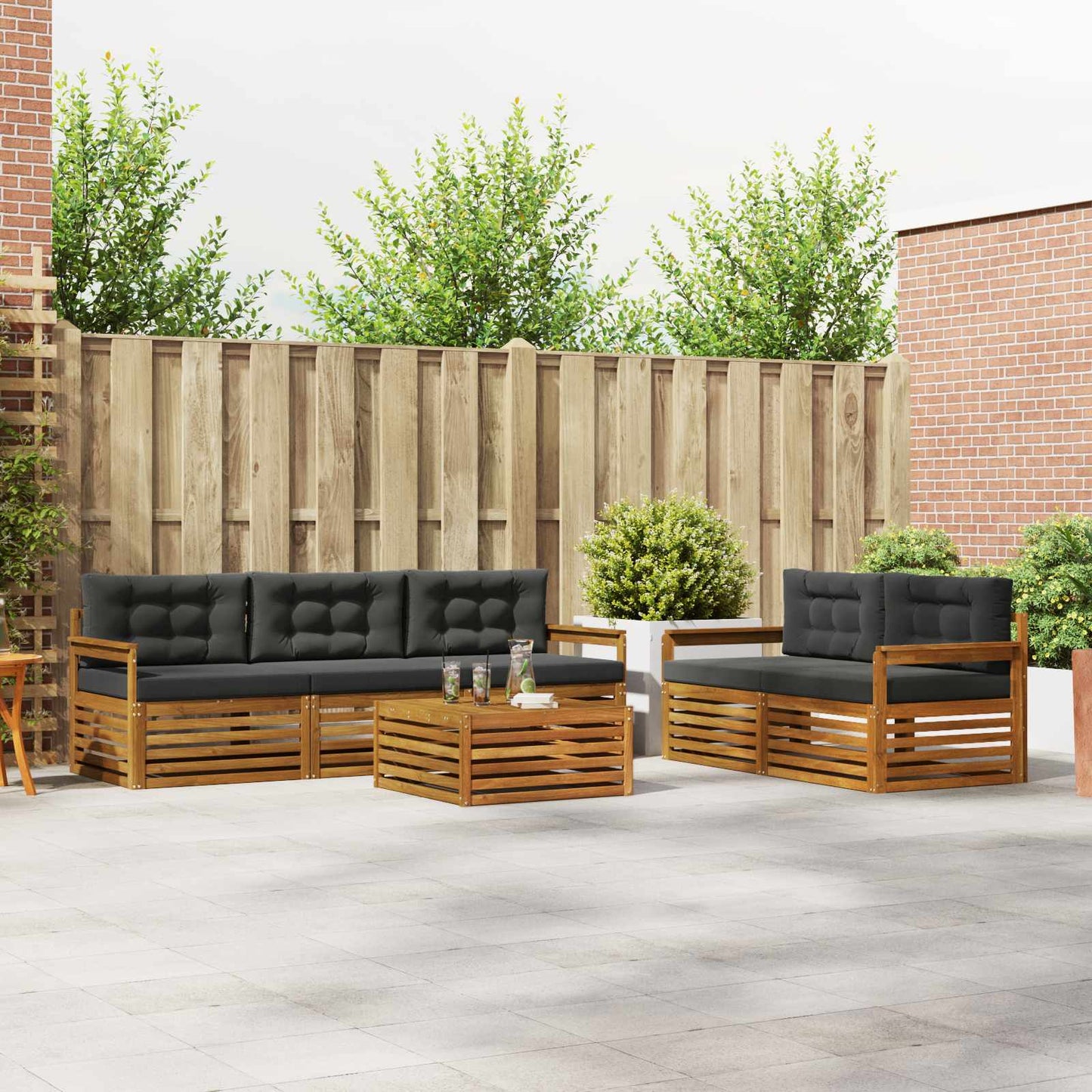 Outdoor-Sofagarnitur 6 stk. Natur und Anthrazit