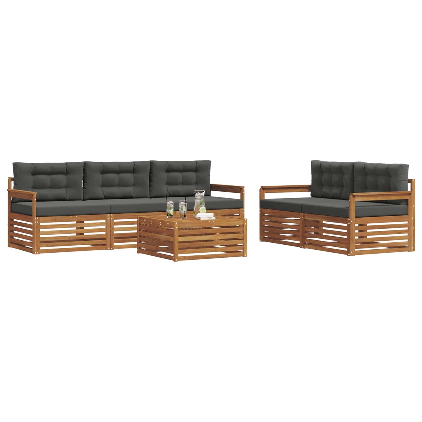 Outdoor-Sofagarnitur 6 stk. Natur und Anthrazit