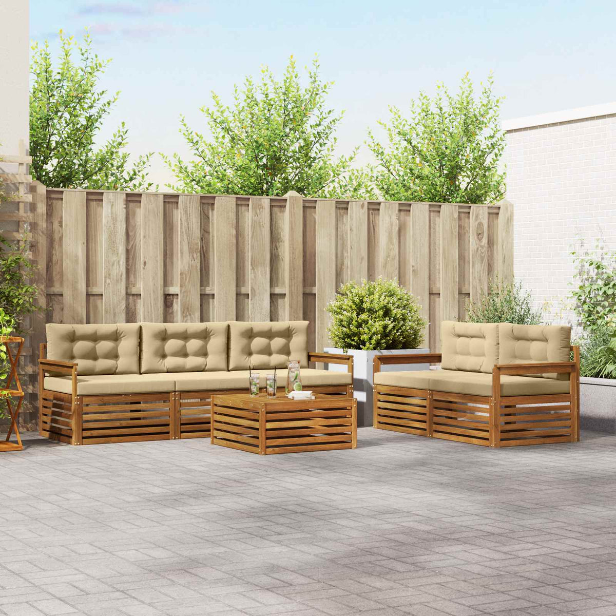 Outdoor-Sofagarnitur 6 stk. Natur und Beige