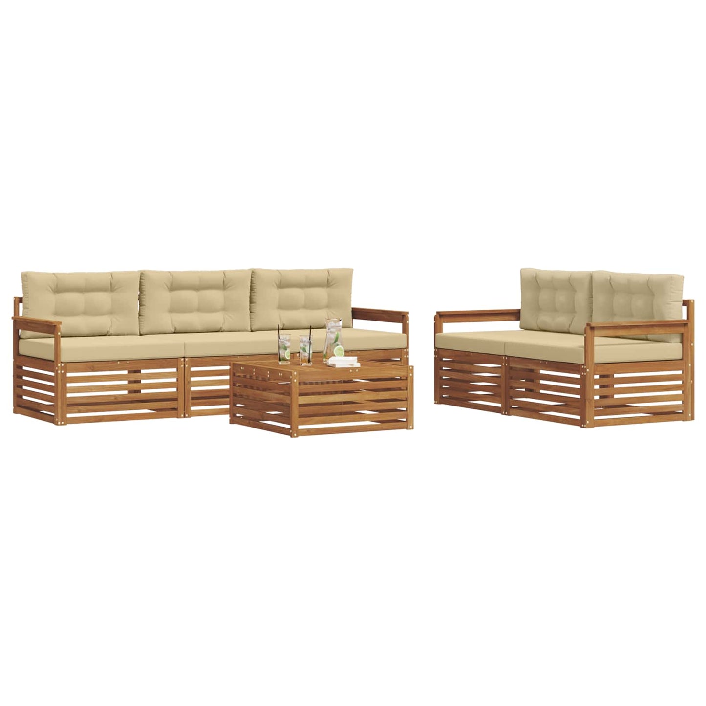 Outdoor-Sofagarnitur mit Kissen 6 pcs Natur und Beige