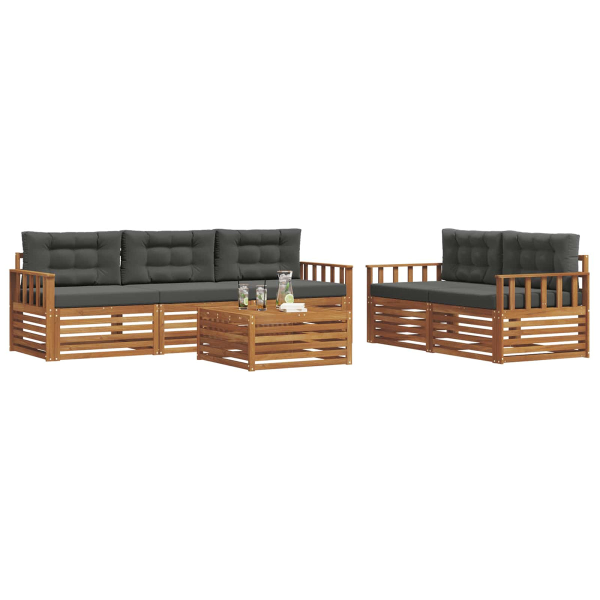 Outdoor-Sofagarnitur 6 stk. Natur und Anthrazit