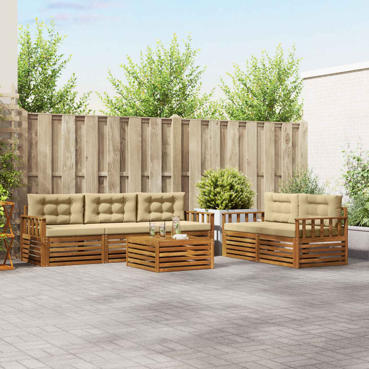 Outdoor-Sofagarnitur 6 stk. Natur und Beige