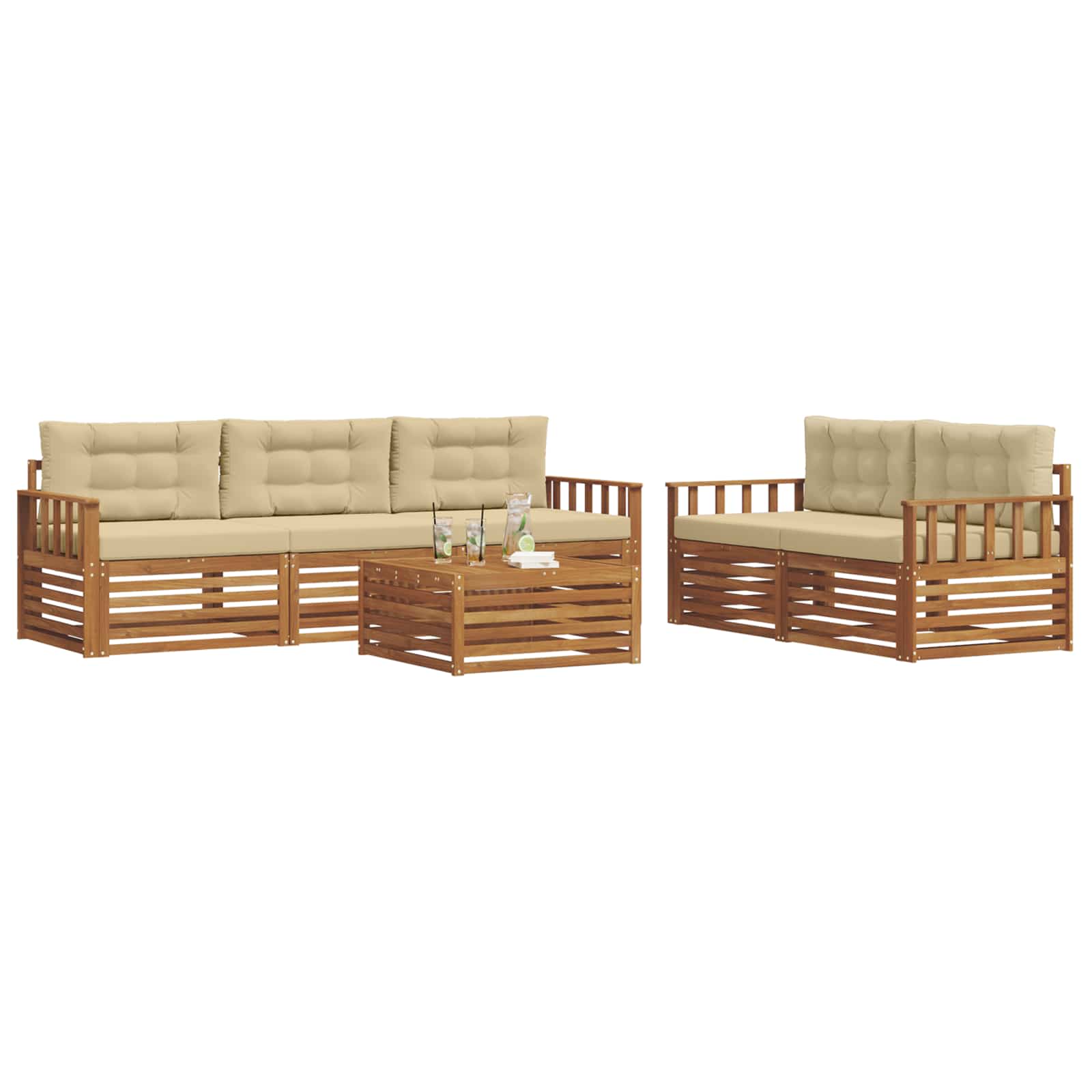 Outdoor-Sofagarnitur mit Kissen 6 pcs Natur und Beige