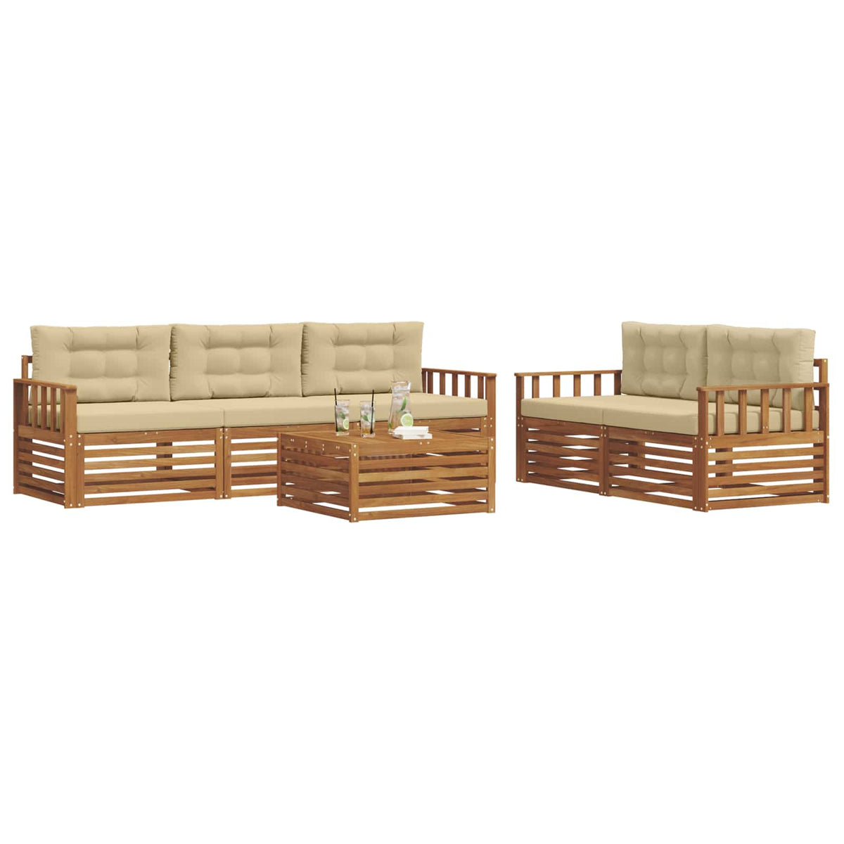 Outdoor-Sofagarnitur 6 stk. Natur und Beige