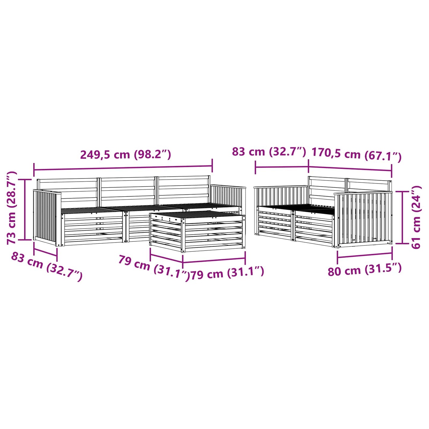 Outdoor-Sofagarnitur 6 pcs Natur Massivholz Akazie