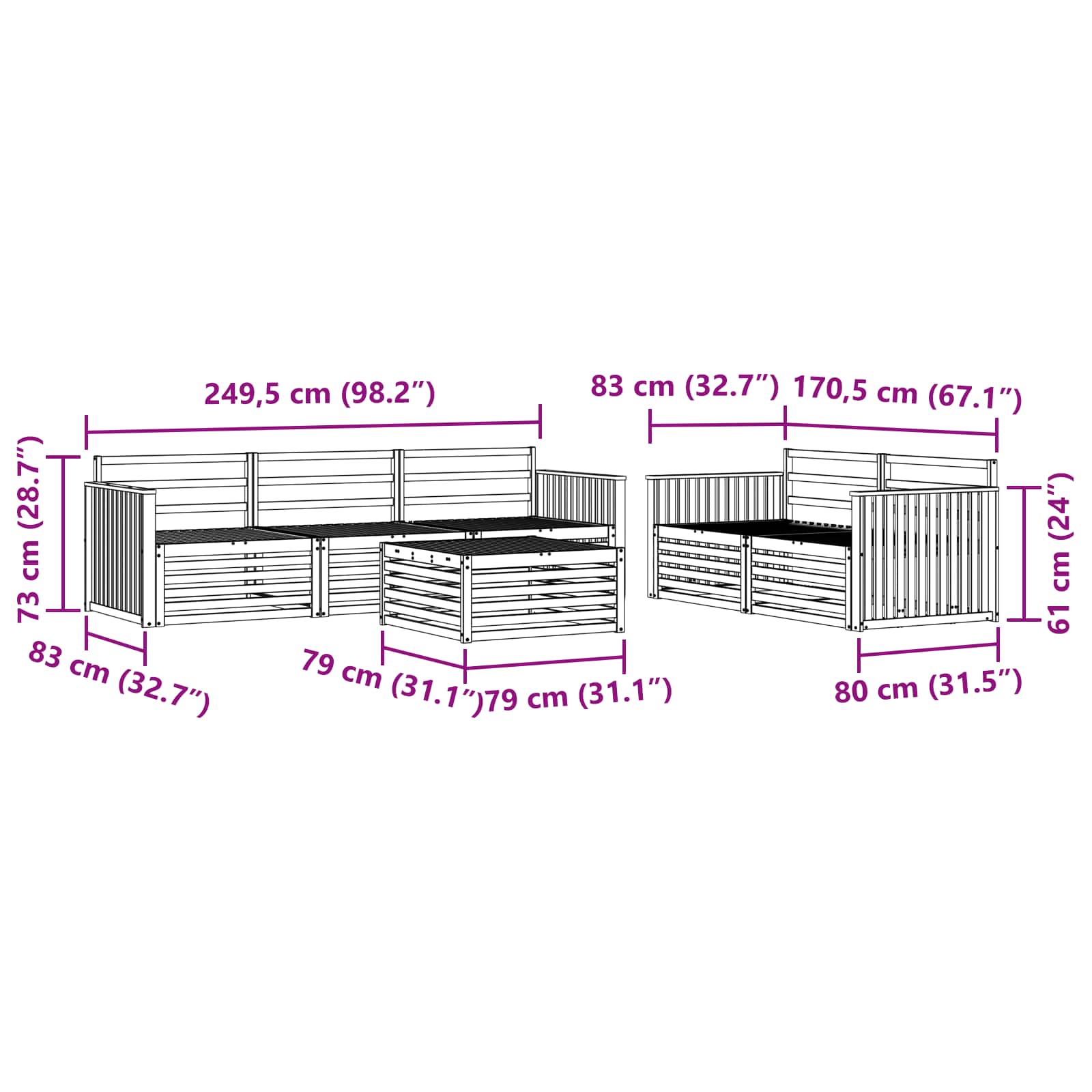 Outdoor-Sofagarnitur 6 pcs Natur Massivholz Akazie