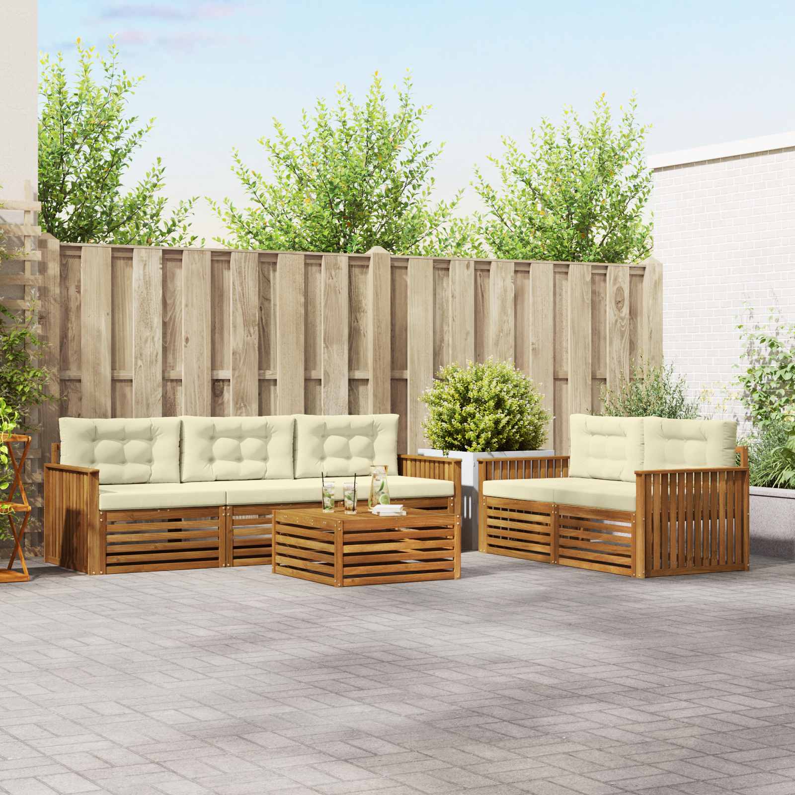 Outdoor-Sofagarnitur 6 stk. Natur und Creme