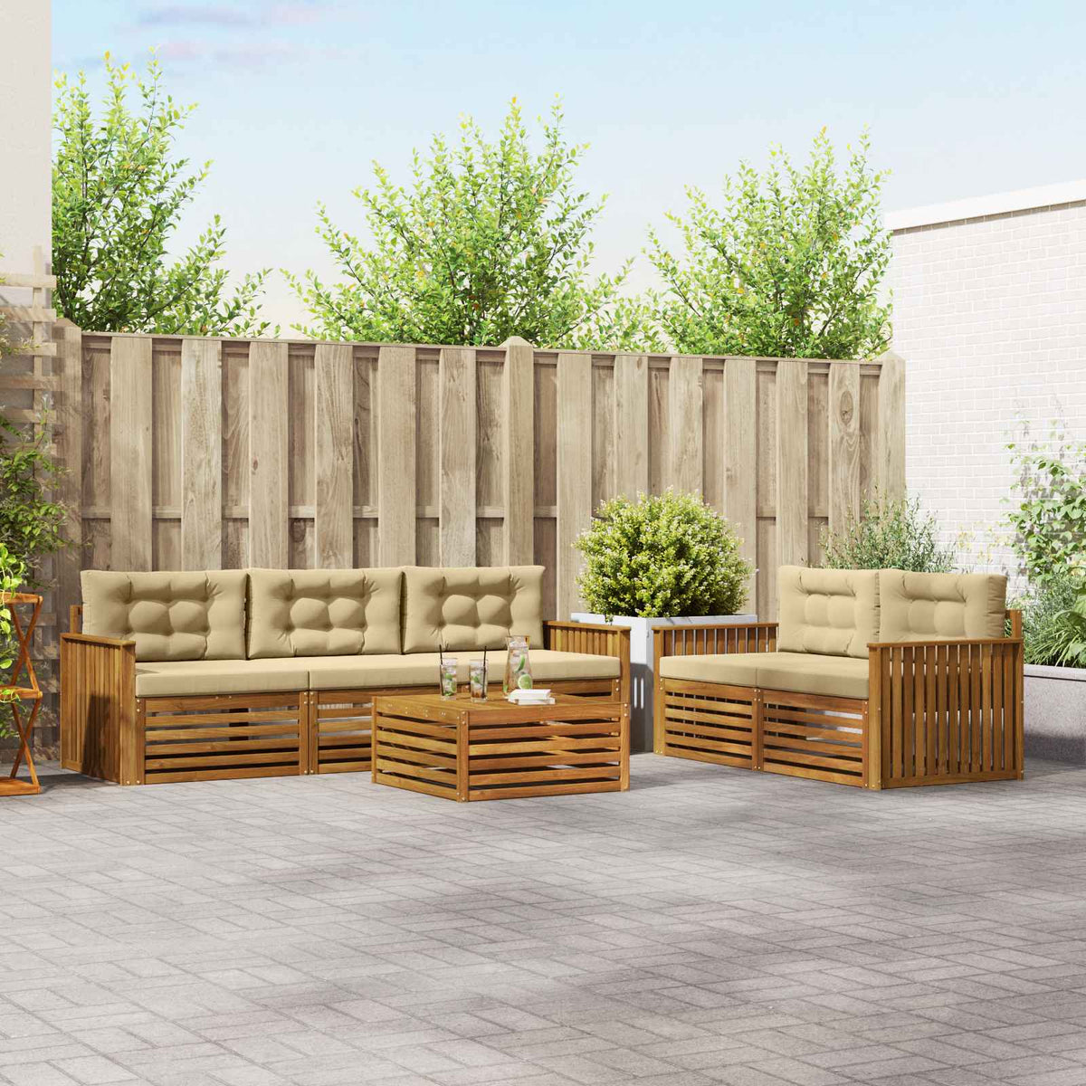 Outdoor-Sofagarnitur 6 stk. Natur und Beige