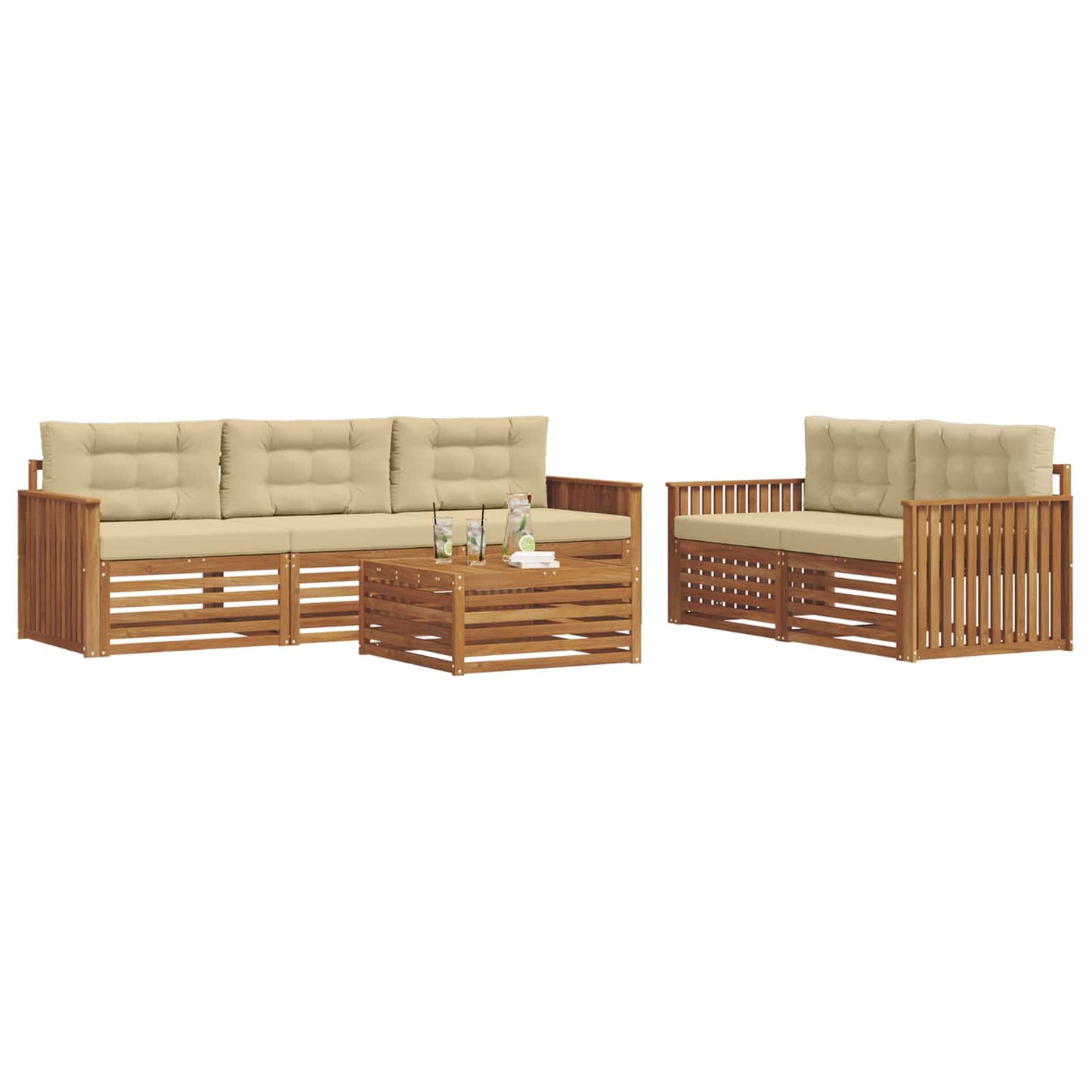 Outdoor-Sofagarnitur mit Kissen 6 pcs Natur und Beige