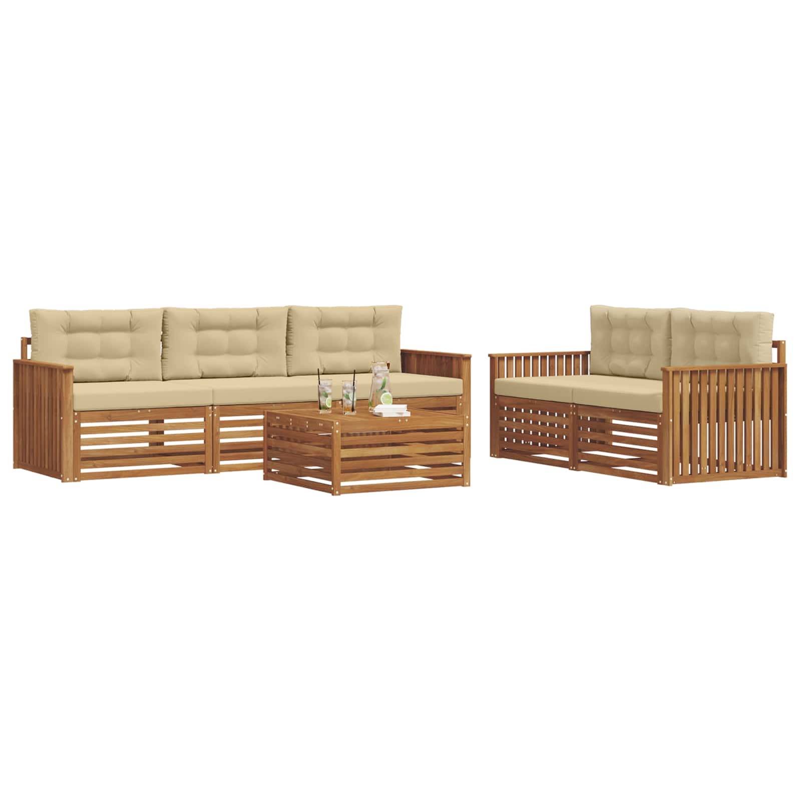 Outdoor-Sofagarnitur mit Kissen 6 pcs Natur und Beige