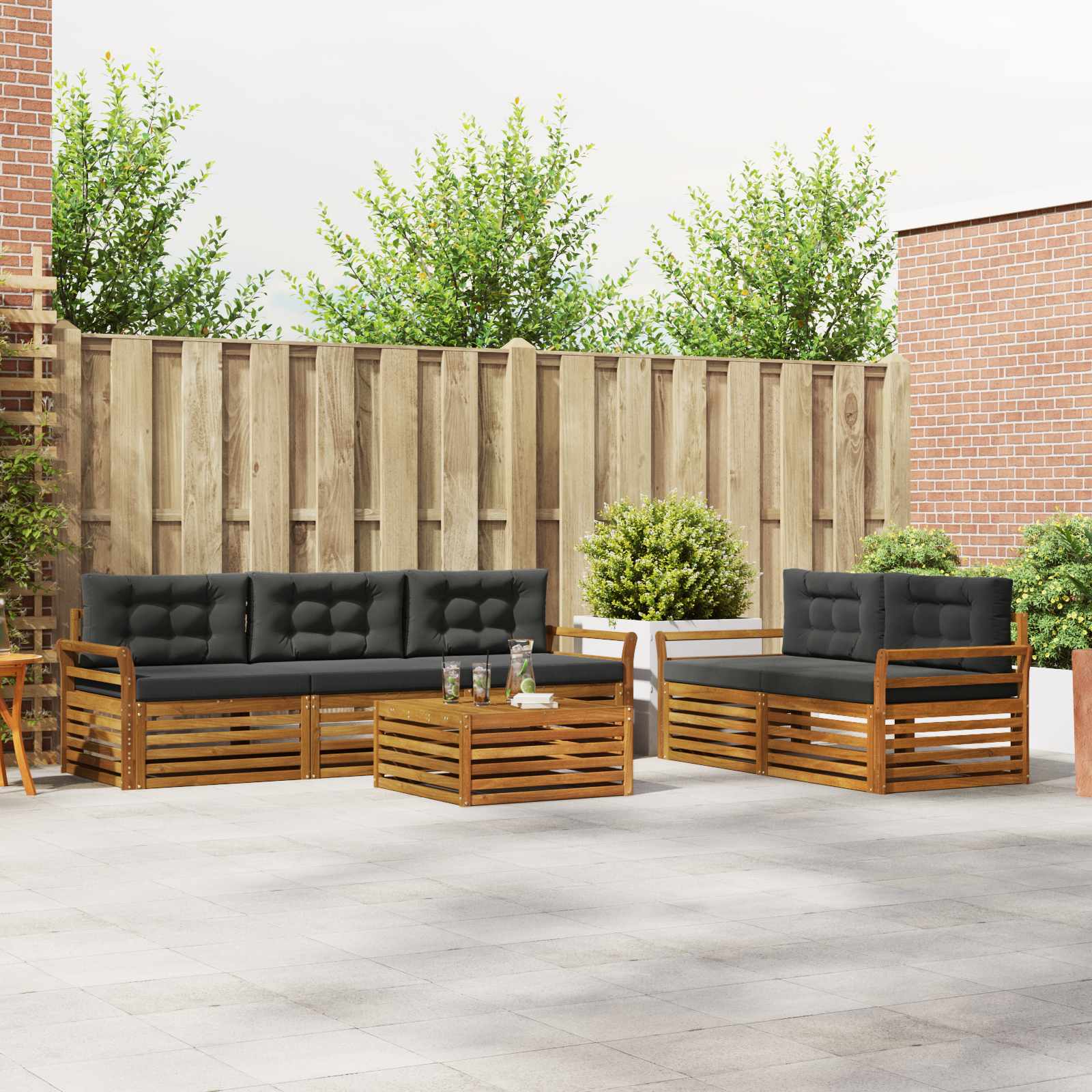 Outdoor-Sofagarnitur 6 stk. Natur und Anthrazit