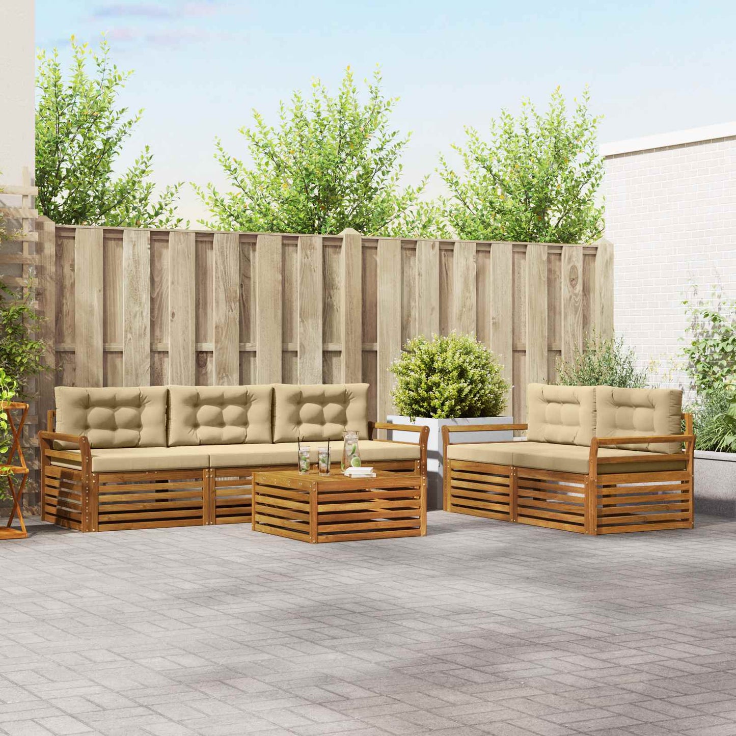 Outdoor-Sofagarnitur mit Kissen 6 pcs Natur und Beige