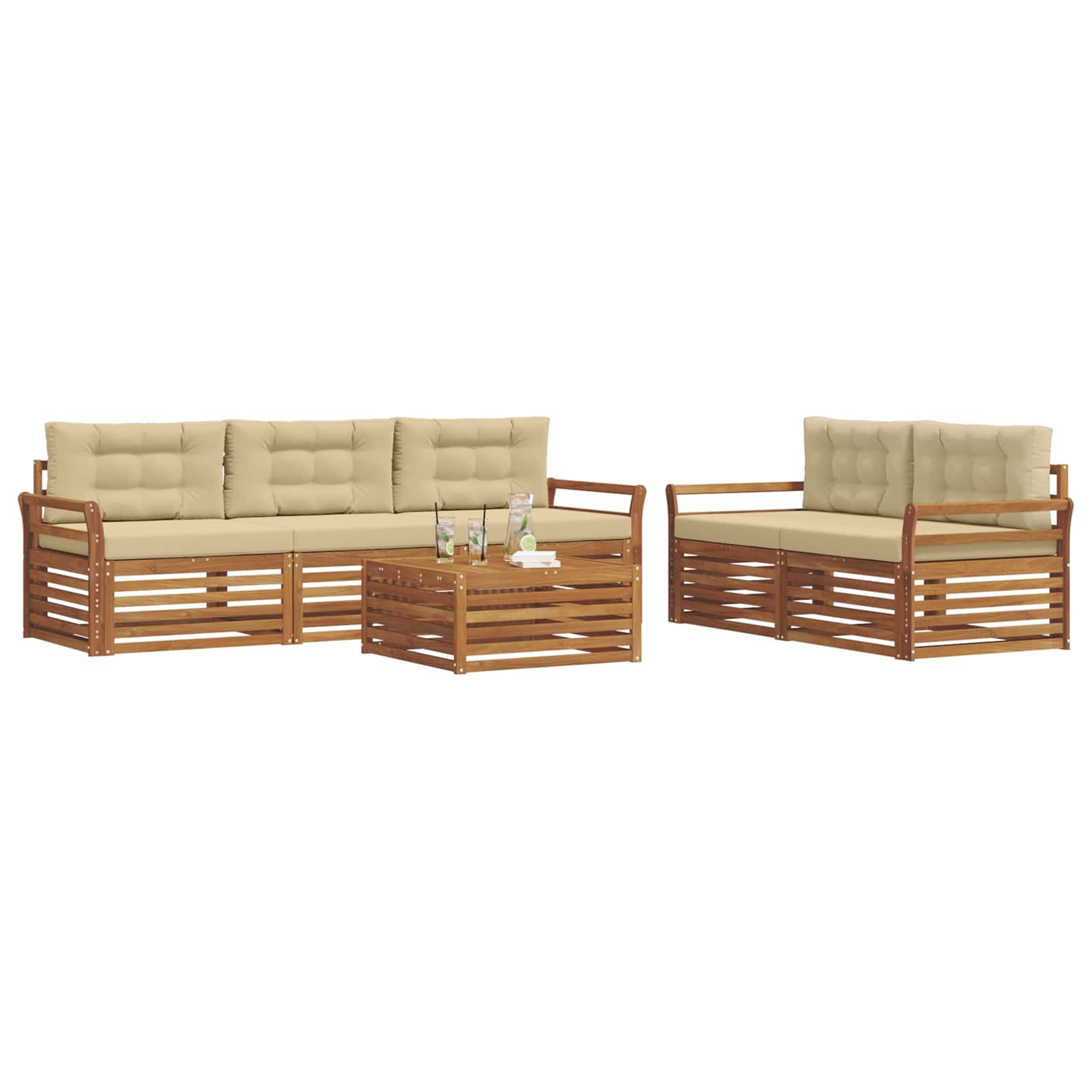 Outdoor-Sofagarnitur mit Kissen 6 pcs Natur und Beige