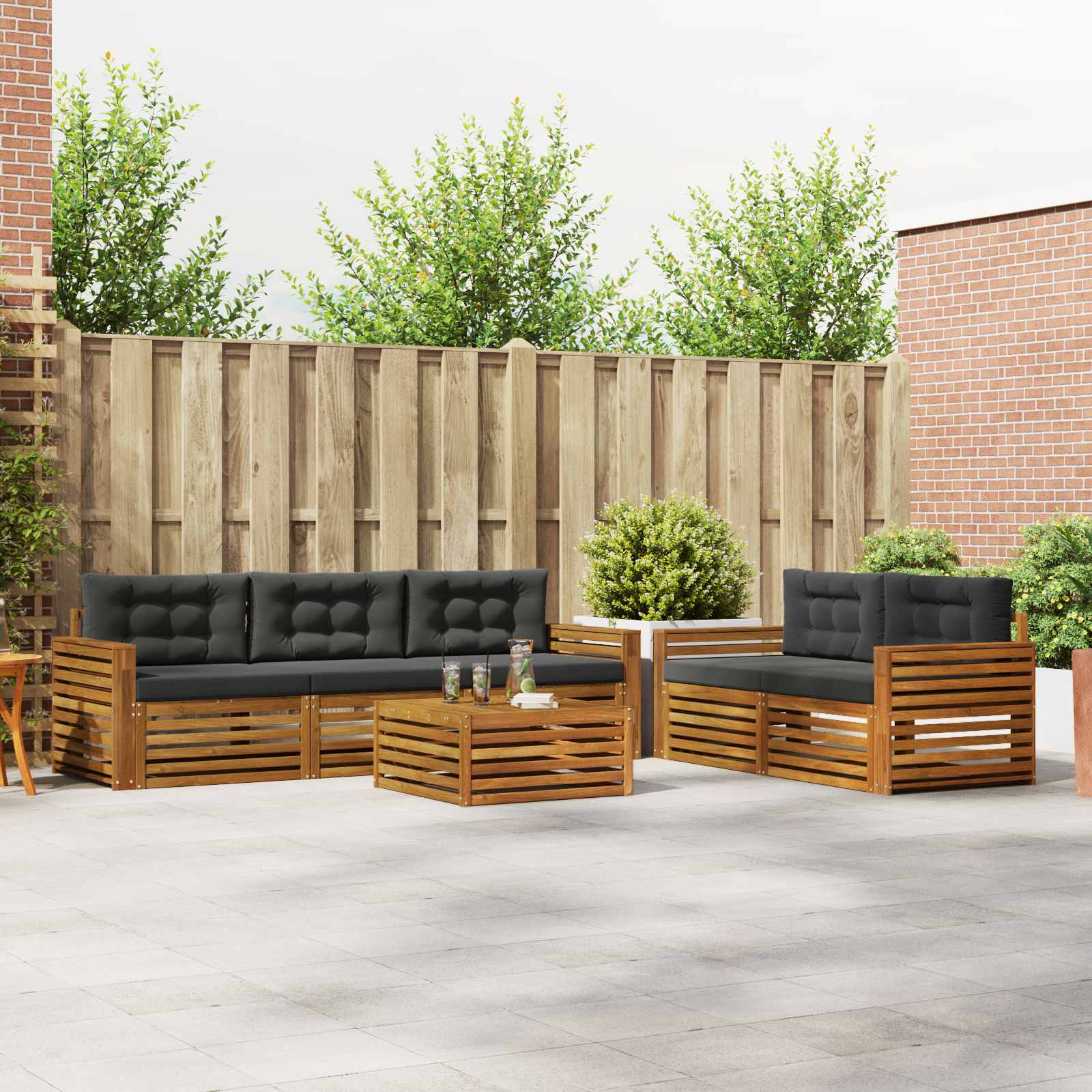 Outdoor-Sofagarnitur 6 stk. Natur und Anthrazit