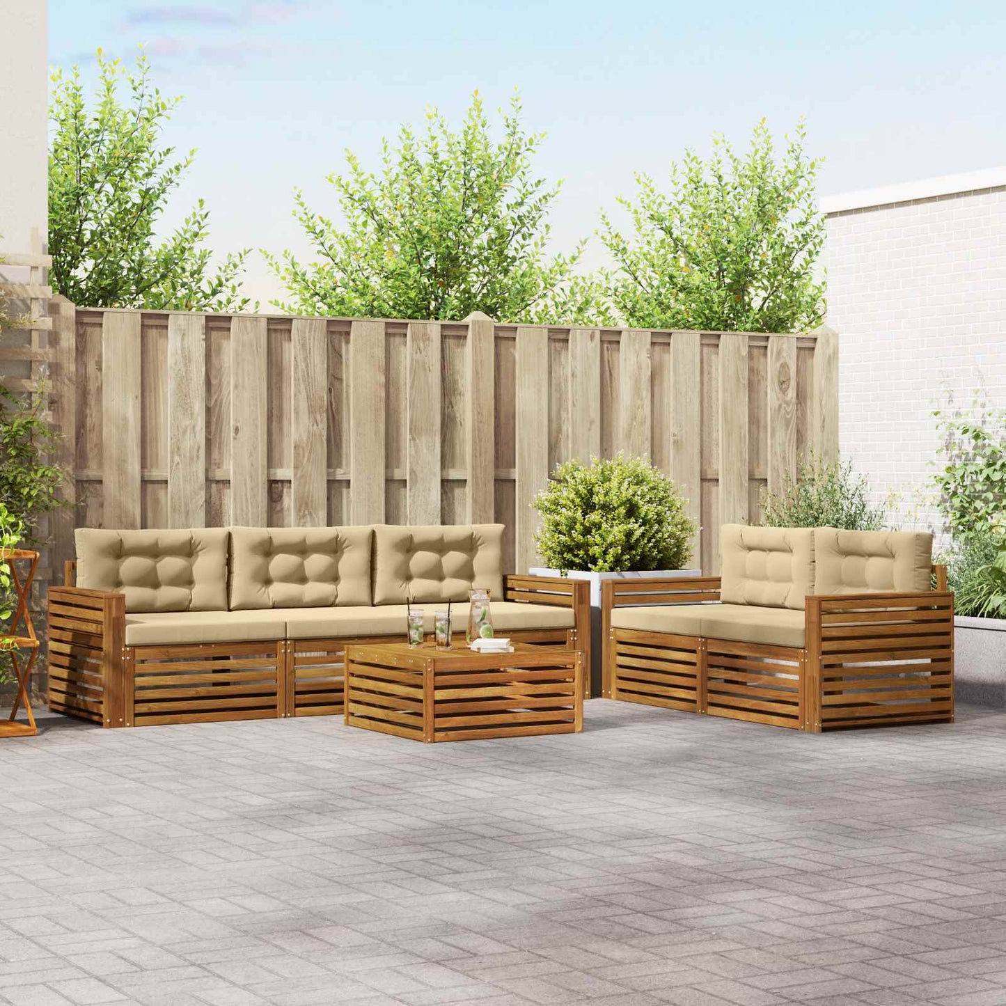 Outdoor-Sofagarnitur 6 stk. Natur und Beige