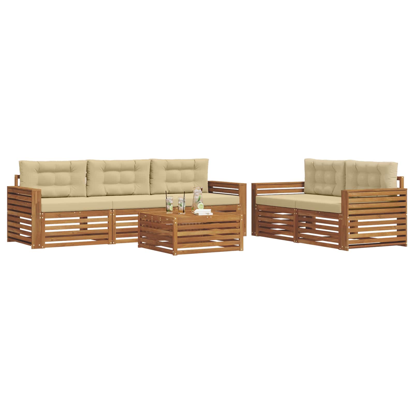Outdoor-Sofagarnitur 6 stk. Natur und Beige