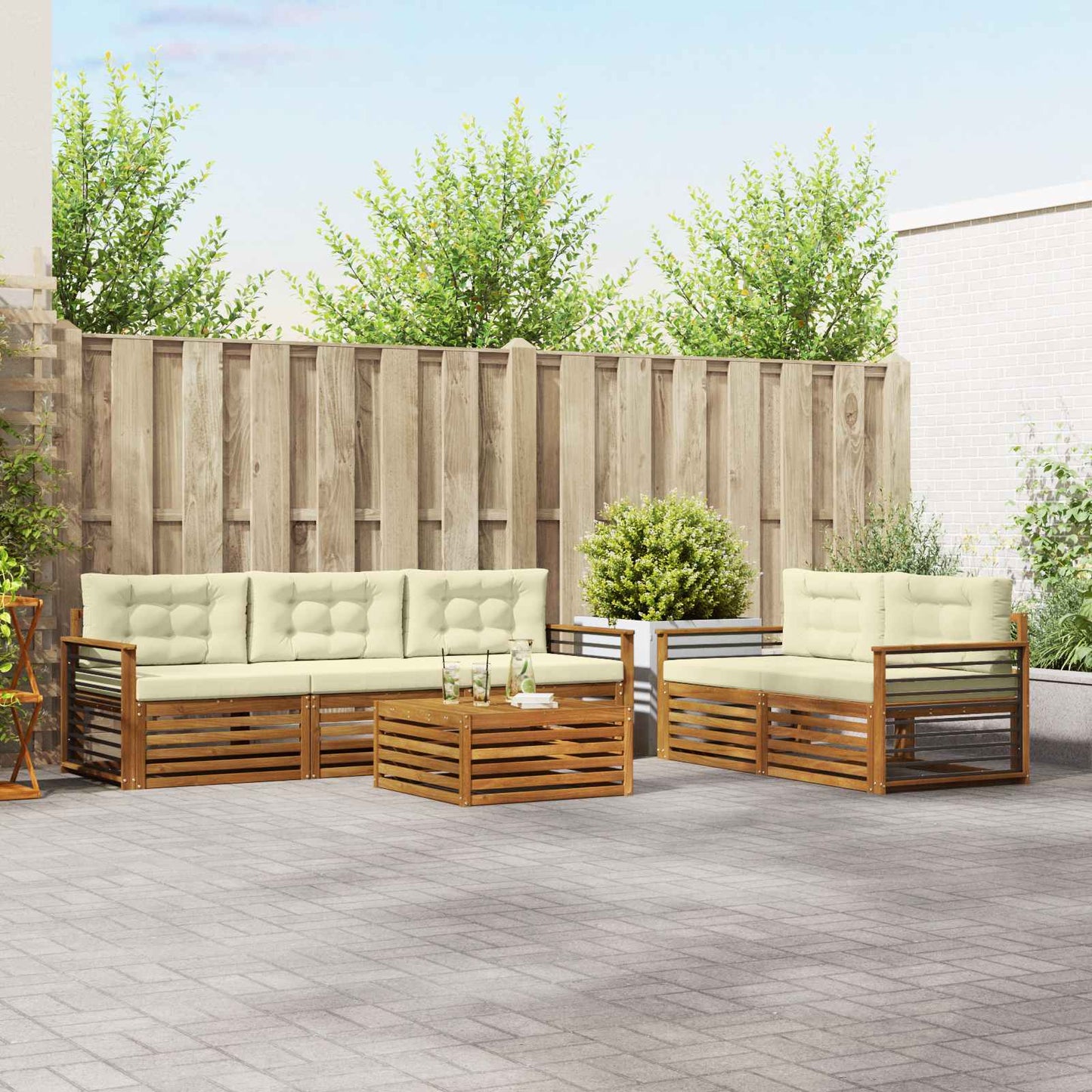 Outdoor-Sofagarnitur mit Kissen 6 pcs Natur und Creme