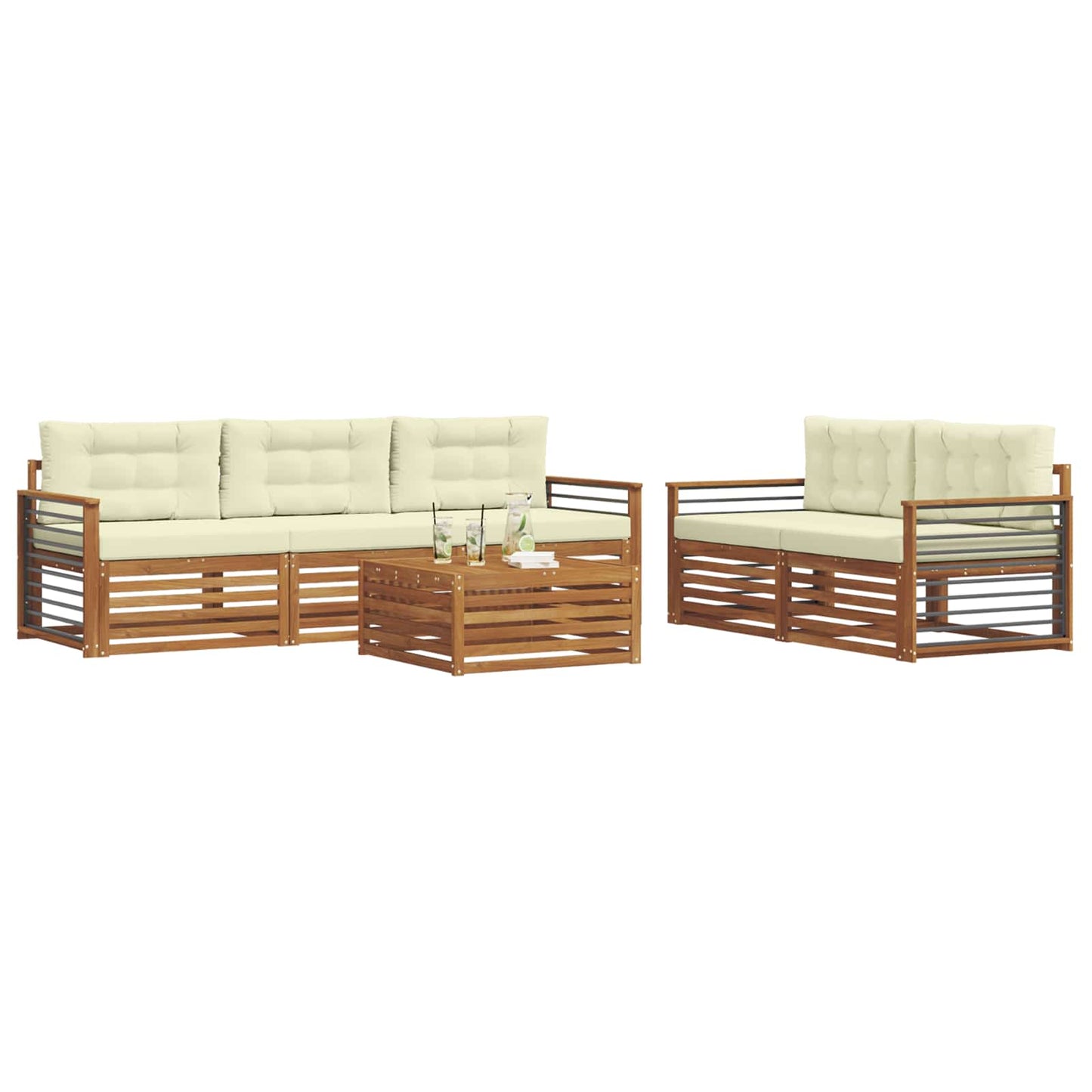 Outdoor-Sofagarnitur mit Kissen 6 pcs Natur und Creme