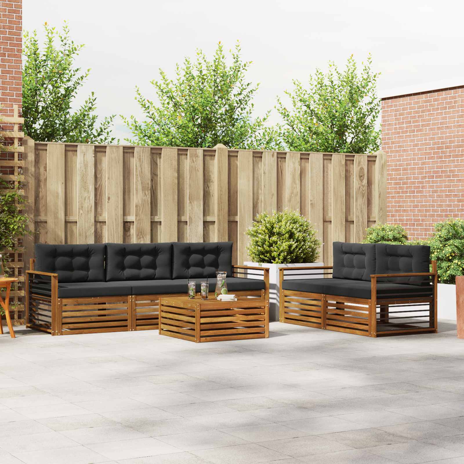 Outdoor-Sofagarnitur mit Kissen 6 pcs Natur und Anthrazit