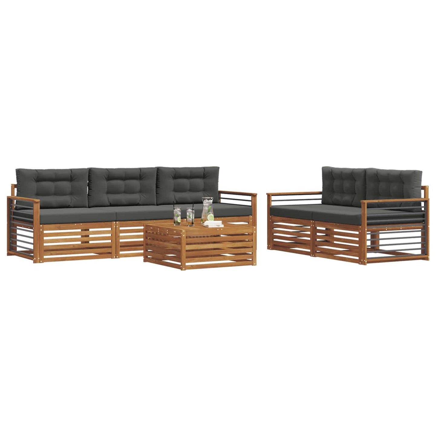 Outdoor-Sofagarnitur mit Kissen 6 pcs Natur und Anthrazit