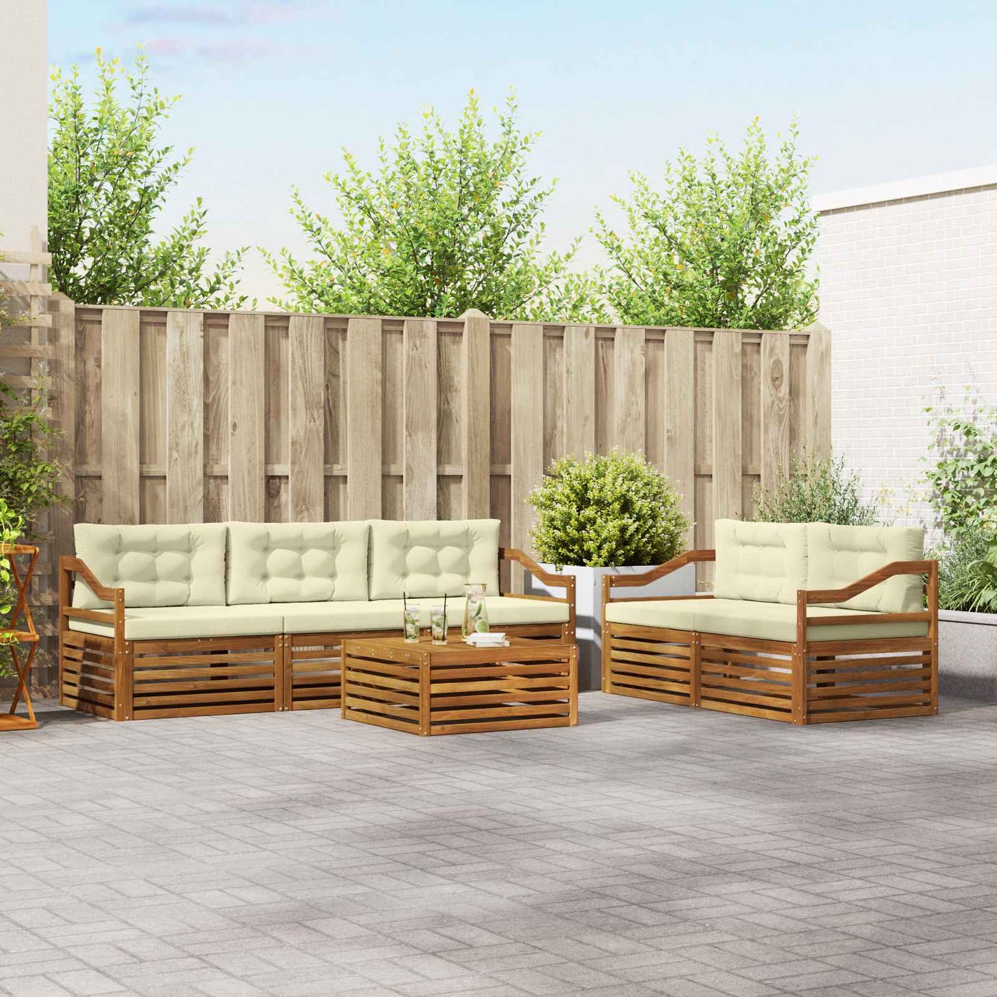 Outdoor-Sofagarnitur mit Kissen 6 pcs Natur und Creme