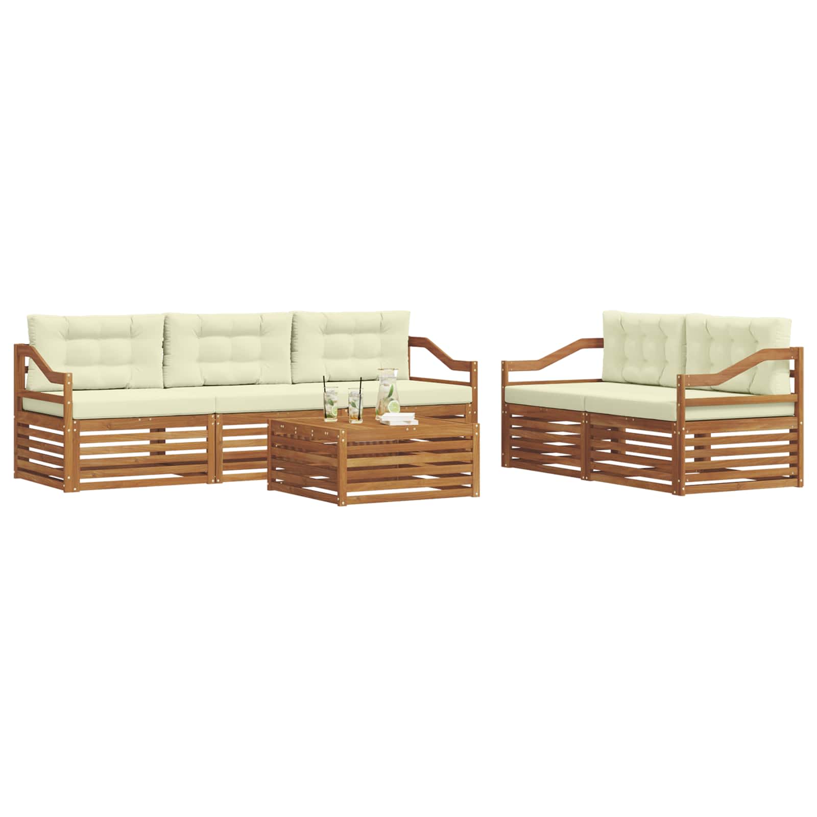 Outdoor-Sofagarnitur mit Kissen 6 pcs Natur und Creme