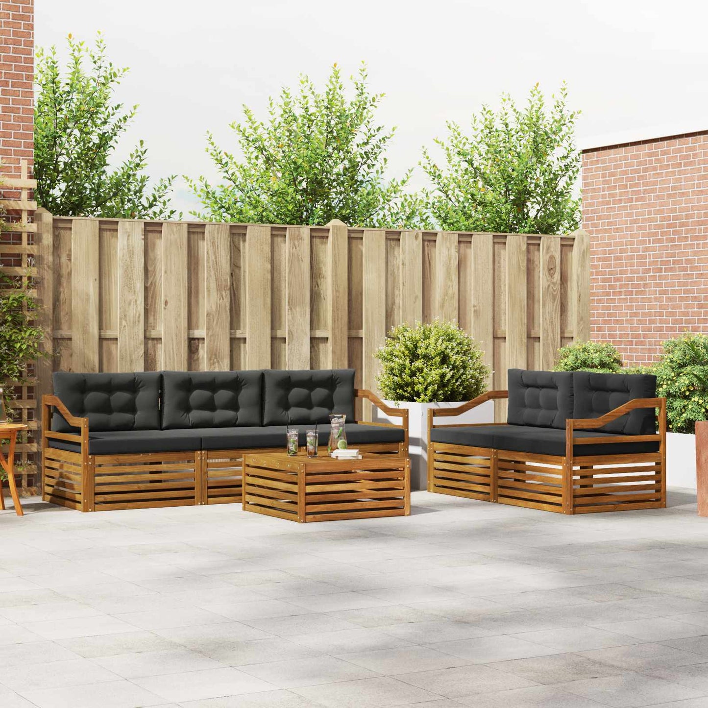 Outdoor-Sofagarnitur 6 stk. Natur und Anthrazit