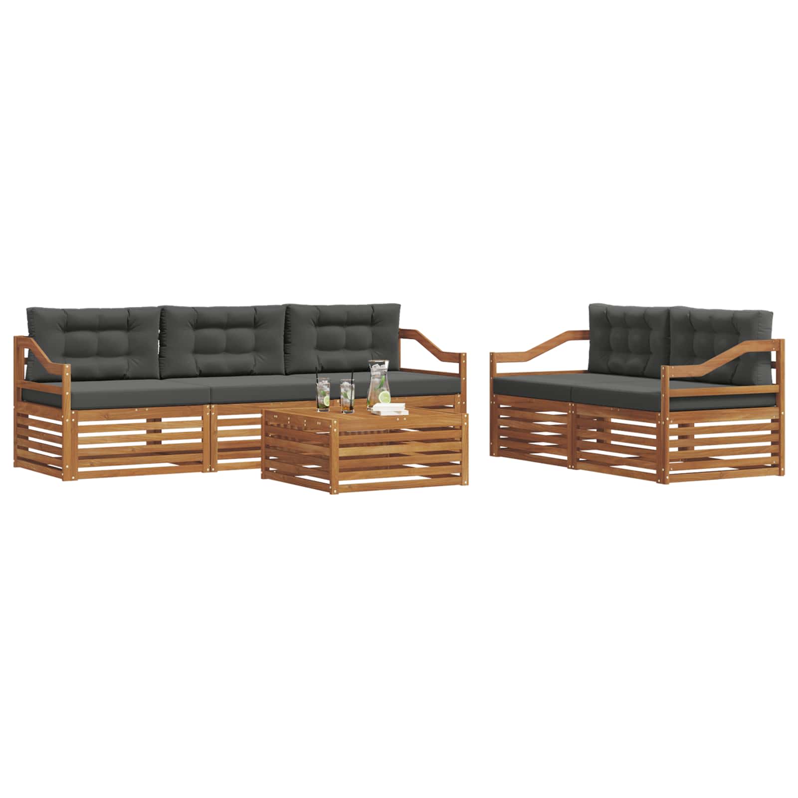 Outdoor-Sofagarnitur 6 stk. Natur und Anthrazit