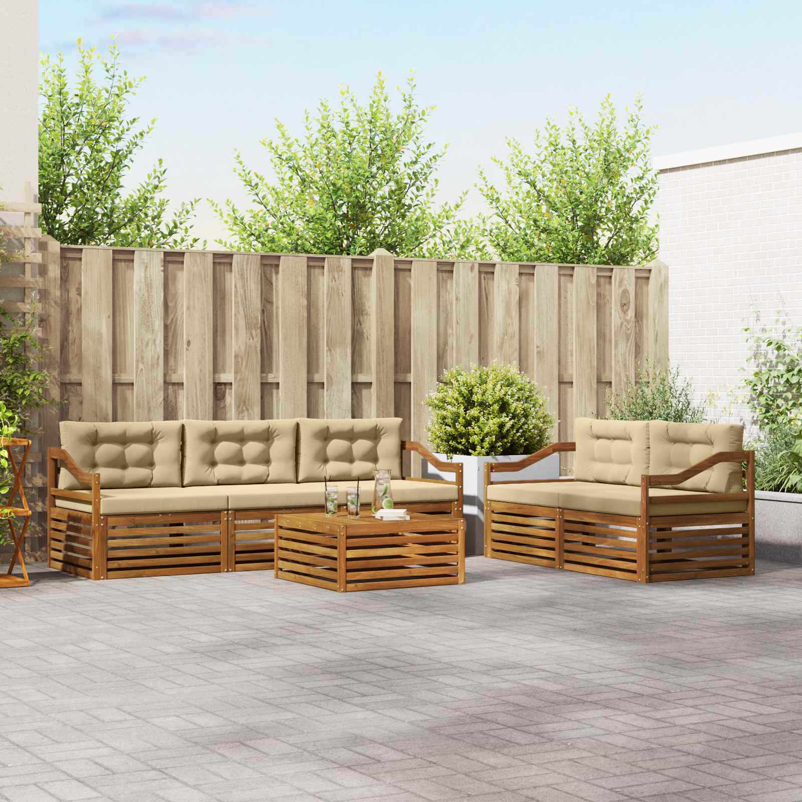 Outdoor-Sofagarnitur 6 stk. Natur und Beige