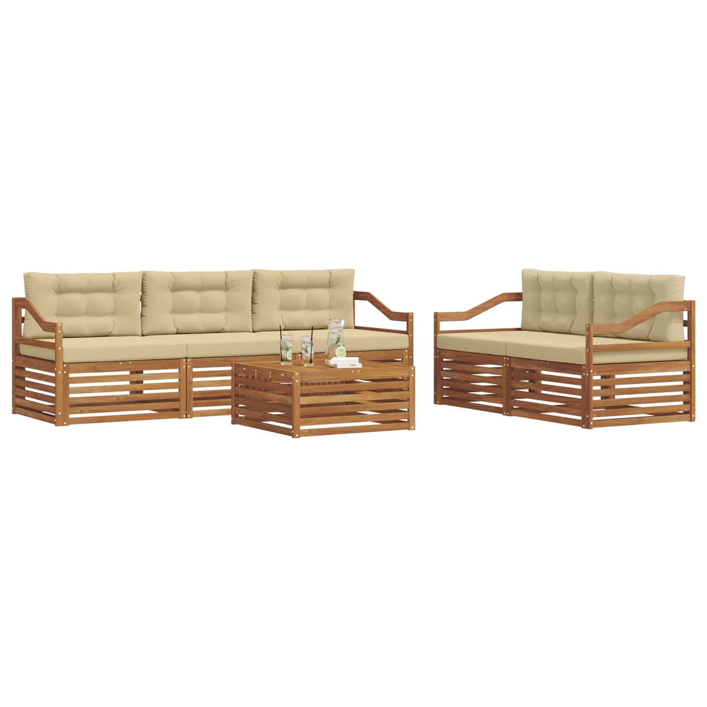 Outdoor-Sofagarnitur 6 stk. Natur und Beige