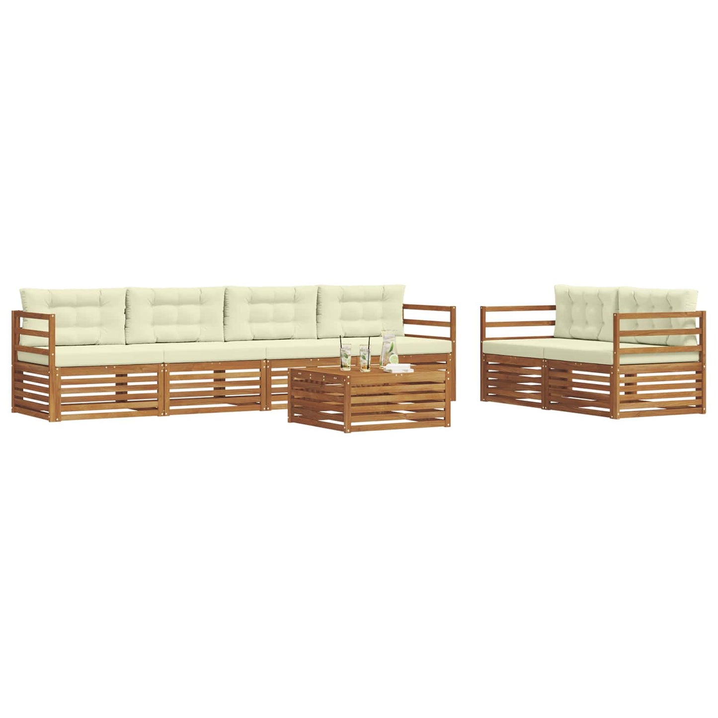 Outdoor-Sofagarnitur mit Kissen 7 pcs Natur und Creme