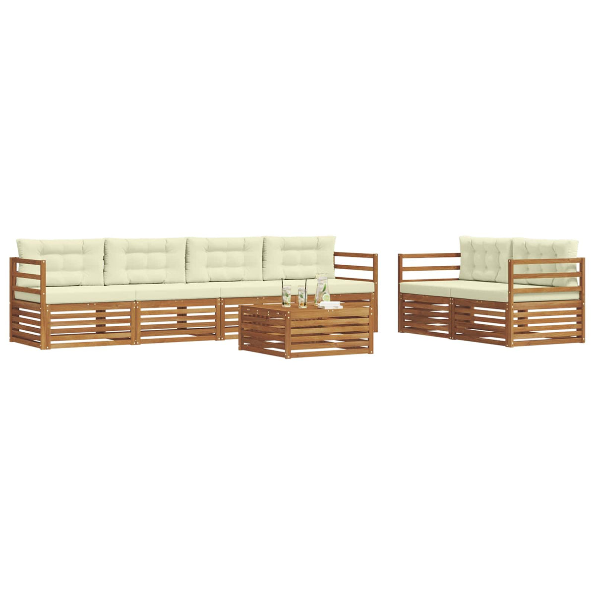 Outdoor-Sofagarnitur 7 stk. Natur und Creme