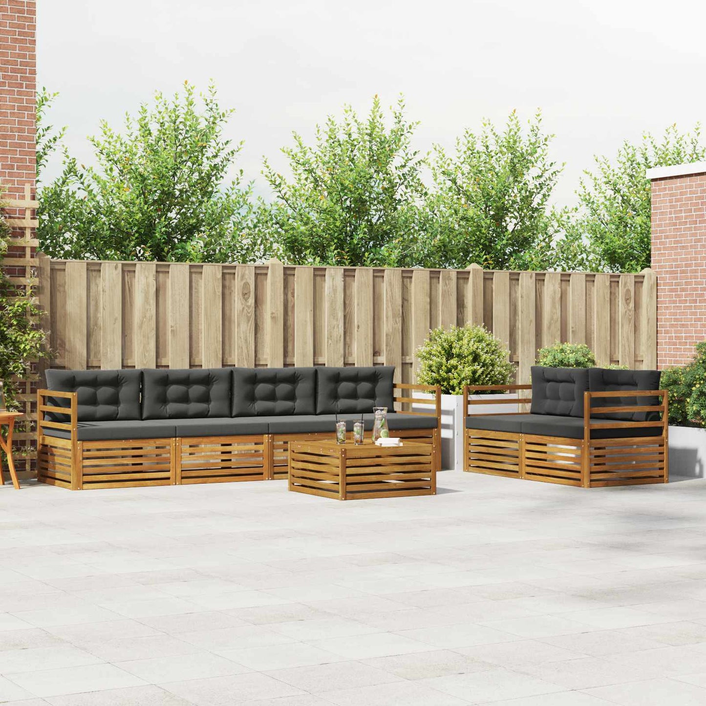 Outdoor-Sofagarnitur 7 stk. Natur und Anthrazit