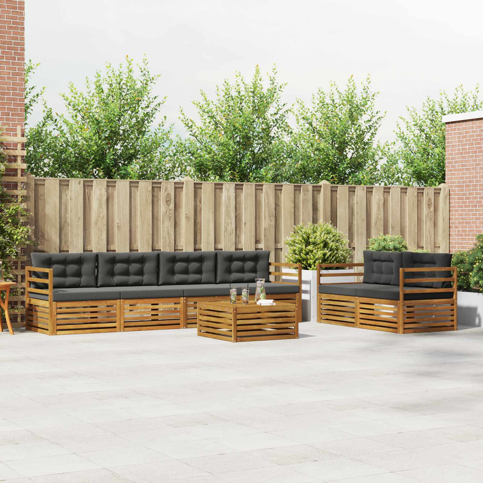Outdoor-Sofagarnitur 7 stk. Natur und Anthrazit