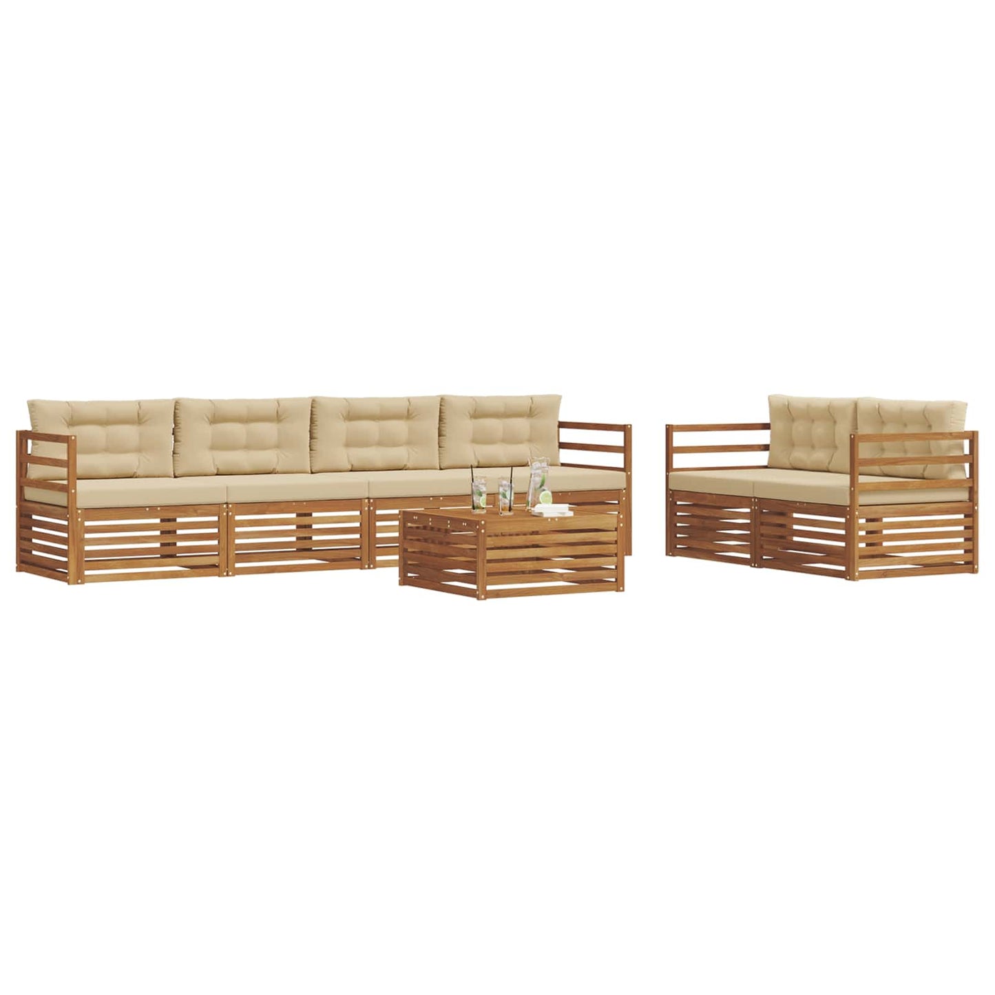 Outdoor-Sofagarnitur mit Kissen 7 pcs Natur und Beige