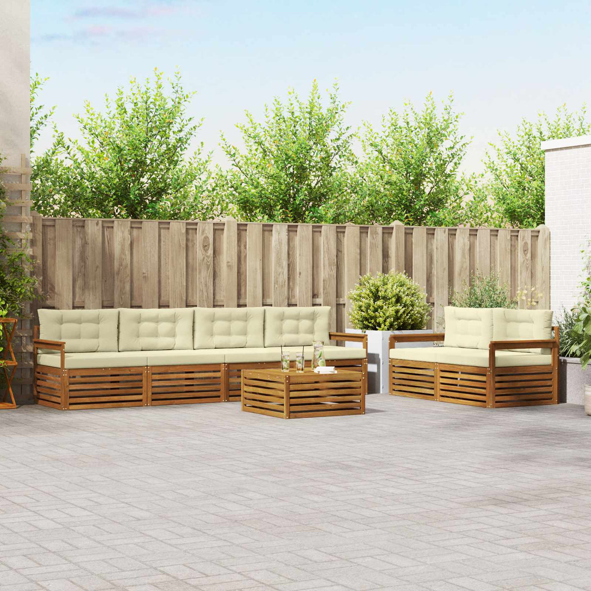 Outdoor-Sofagarnitur 7 stk. Natur und Creme