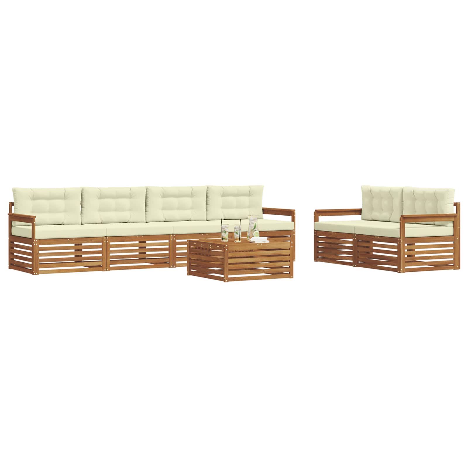 Outdoor-Sofagarnitur mit Kissen 7 pcs Natur und Creme