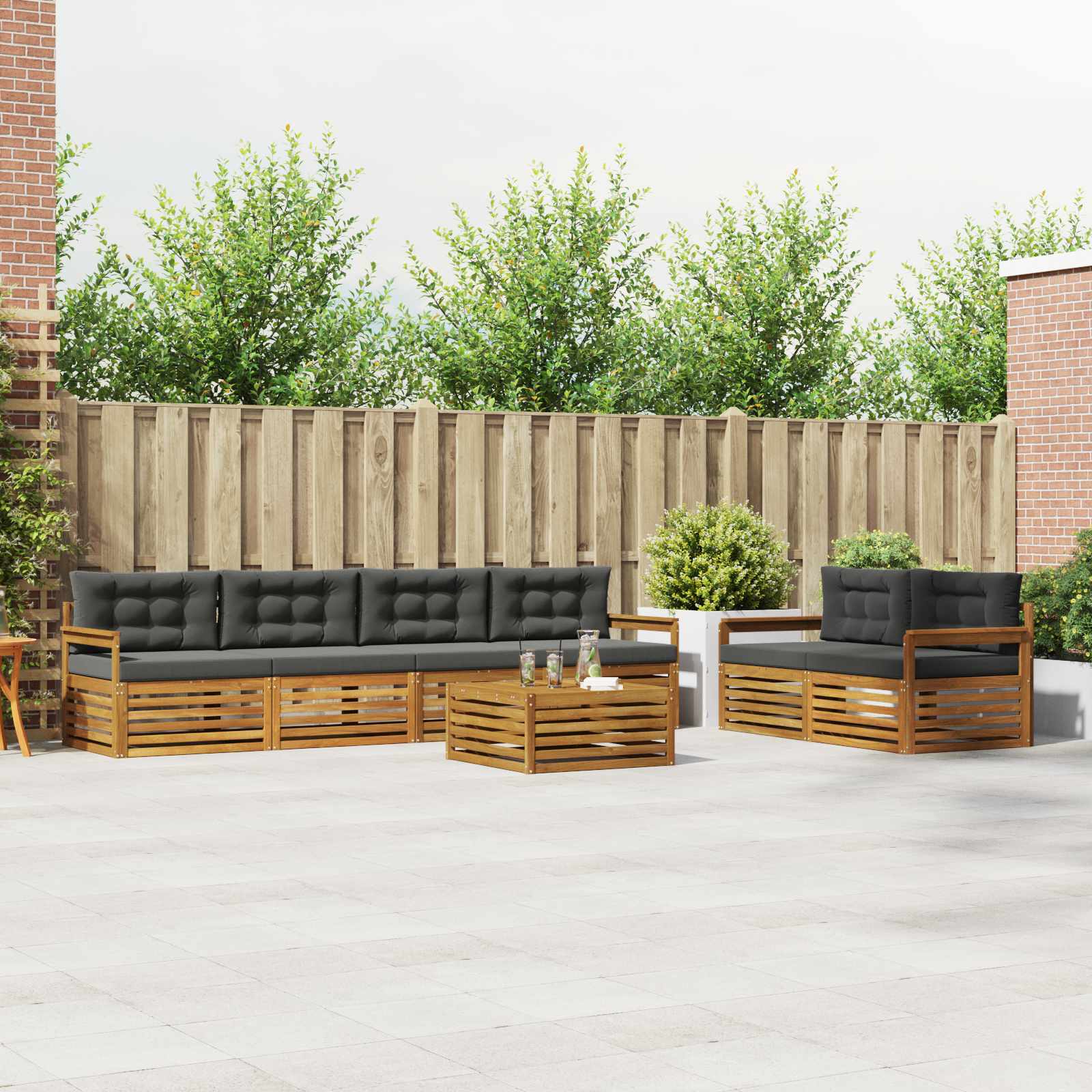 Outdoor-Sofagarnitur 7 stk. Natur und Anthrazit