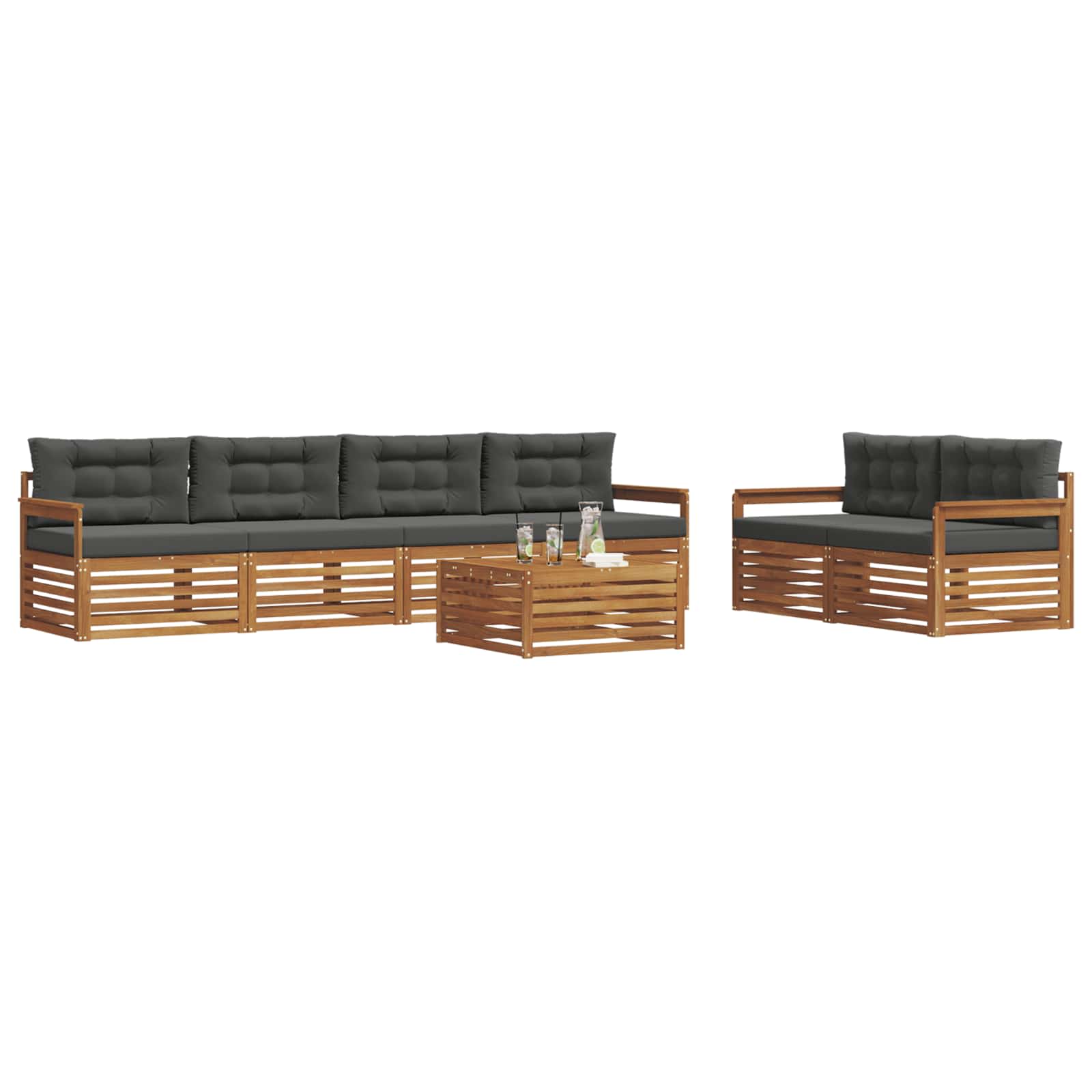 Outdoor-Sofagarnitur 7 stk. Natur und Anthrazit