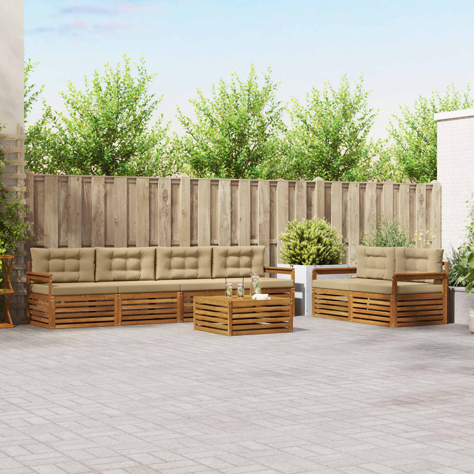Outdoor-Sofagarnitur mit Kissen 7 pcs Natur und Beige