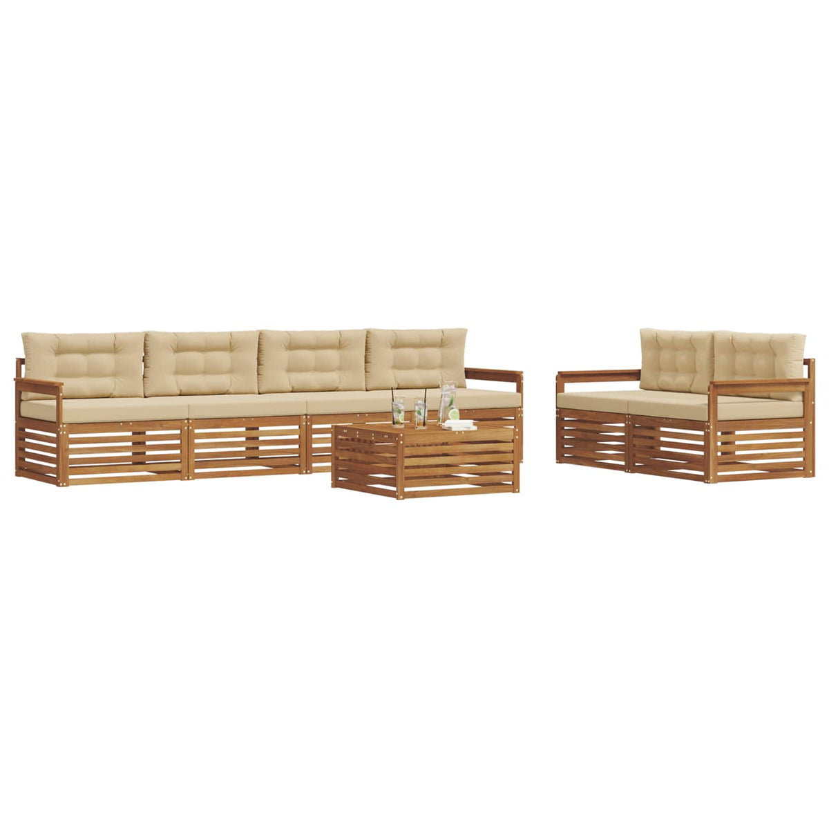 Outdoor-Sofagarnitur 7 stk. Natur und Beige